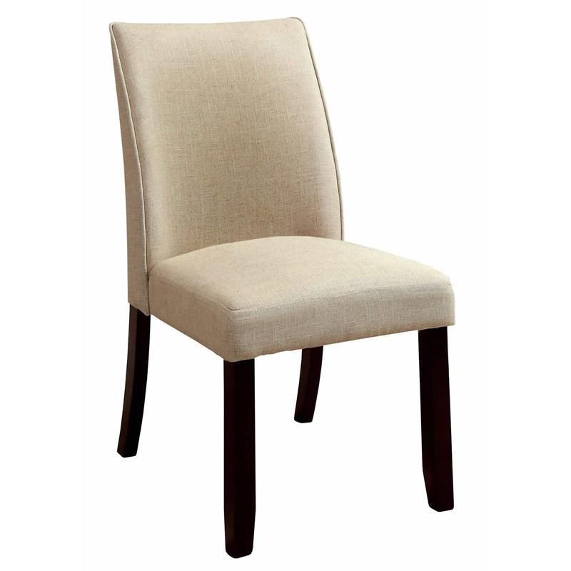Set of 2 Ivory Fabric Dining Chairs with Solid Wood Frame & Cushioned Seats - Classic Contemporary Kitchen & Dining Room Furniture - Perfect for Small Spaces, Breakfast Nooks, and Cozy Dining Areas