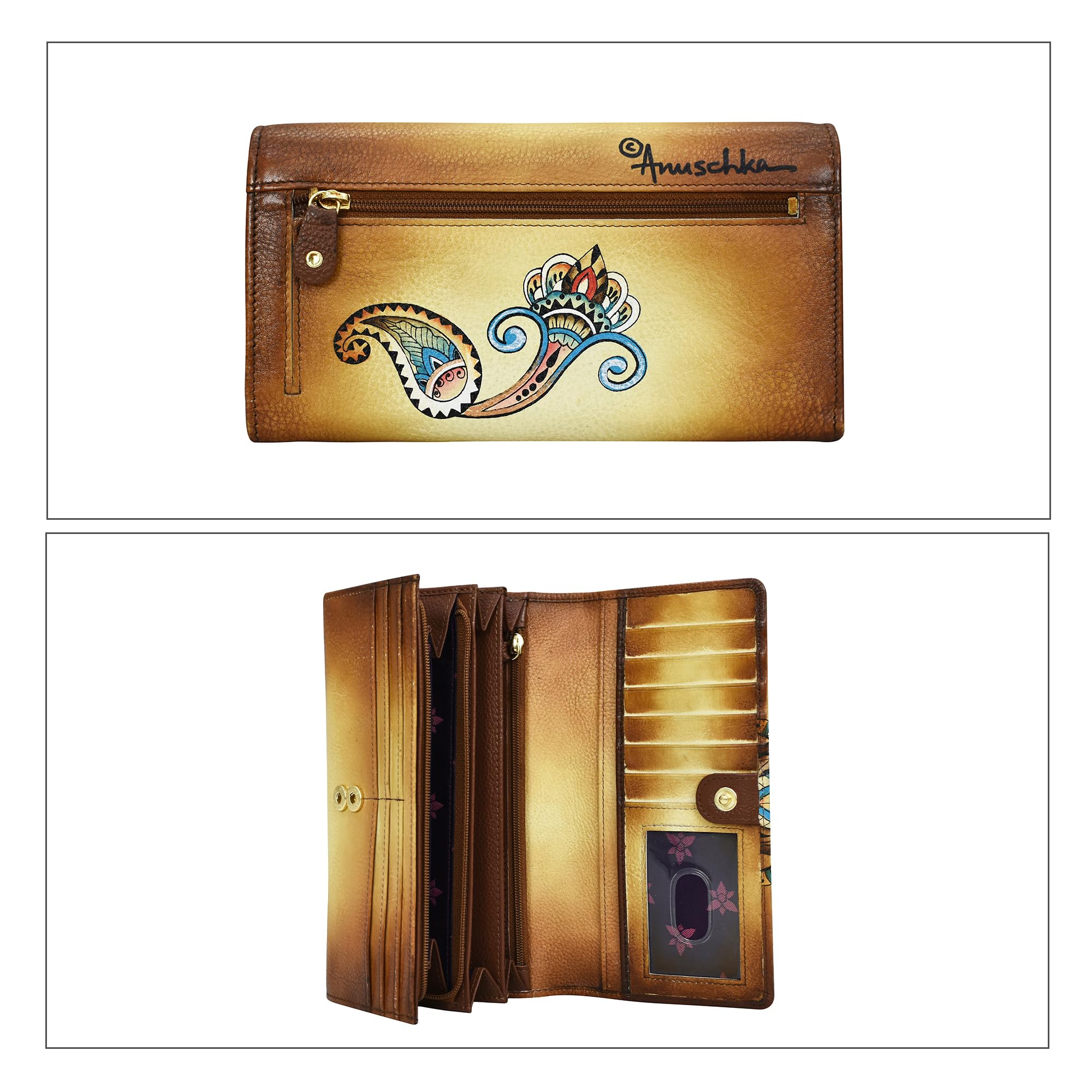 Anuschka Women's Hand-Painted Genuine Leather RFID Blocking Accordion Flap Wallet - Stylish & Secure for Travel, Shopping & Everyday Use