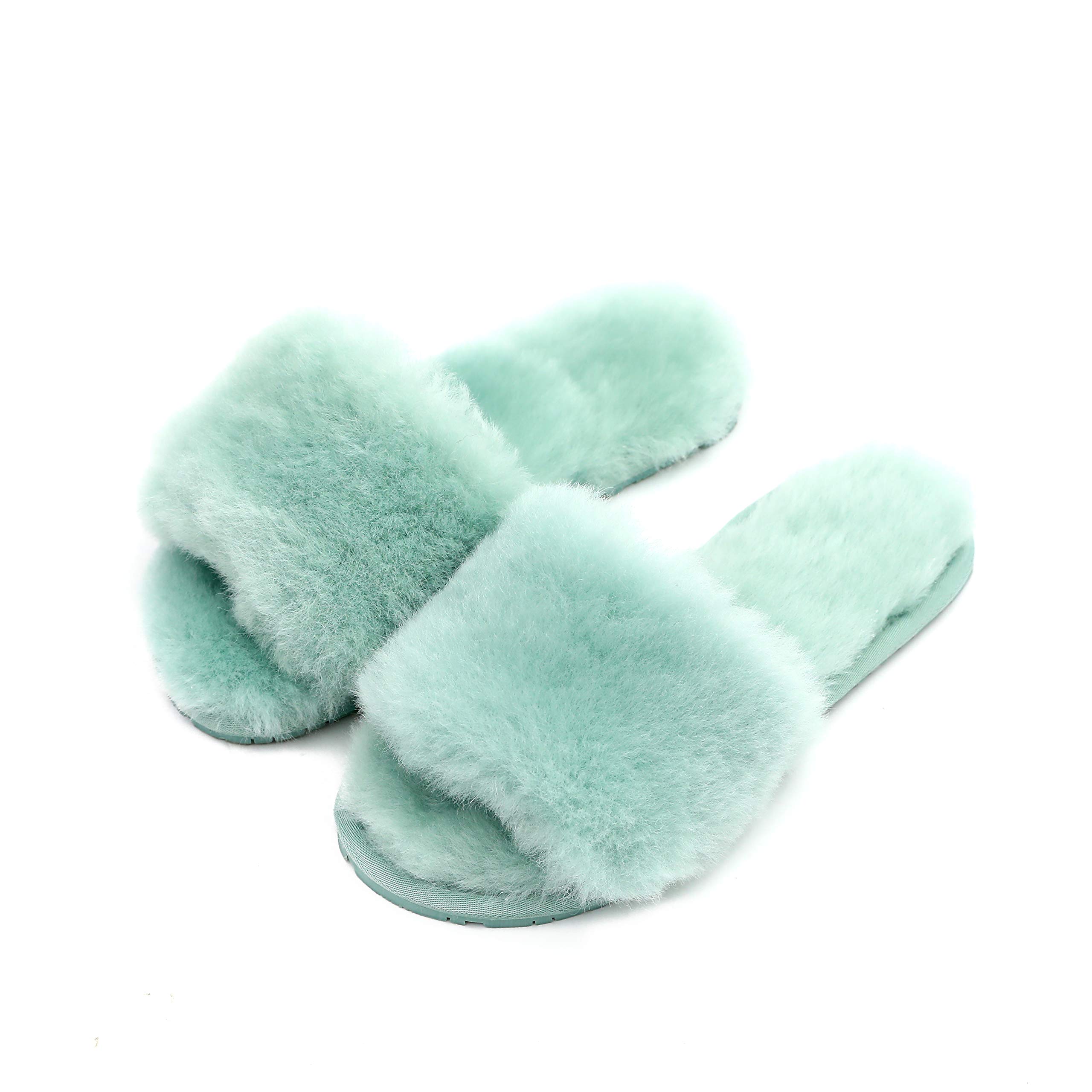 Boiled Wool Slippers for Women - Genuine Fur Open Toe House Slippers | Luxury Comfort Indoor/Outdoor Slippers by Dechic - Perfect for Lounging, Spa Days & Cozy Evenings