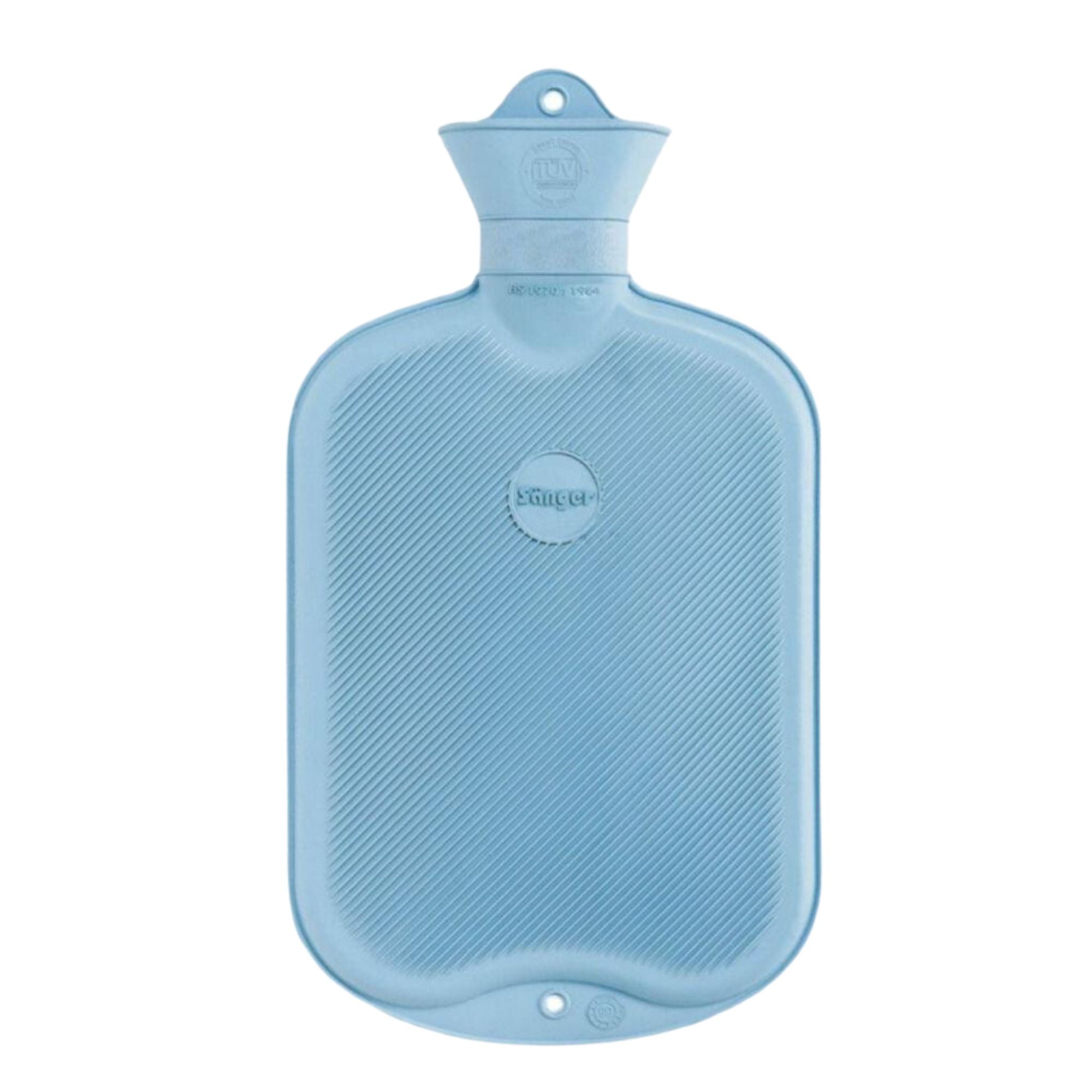 2 Liter Light Blue Sanger Hot Water Bottle for Pain Relief - Warm & Cozy Comfort for Cramps, Back Pain & Cold Nights - BPA Free Rubber Hot Water Bag for Bed, Sofa & Travel