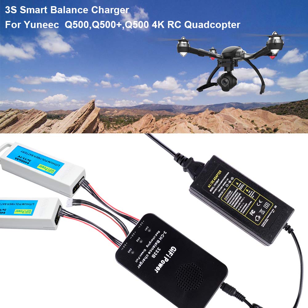 Yuneec Q500 3S Lithium Battery Smart Fast Charger - Balance Digital Charger for Yuneec Q500/Q500+/Q500 4K Drone with Power Adapter & Connectors - Perfect for Aerial Photography & RC Quadcopter Charging