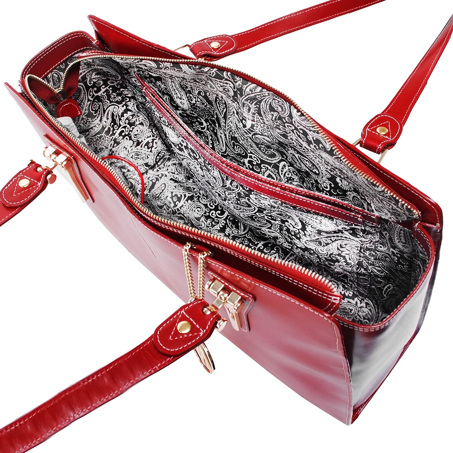 McKlein M Series GLENNA Genuine Cowhide Leather Women's Tote Bag with Tablet Pocket - Red (97556) | Perfect for Work, Travel & Everyday Use