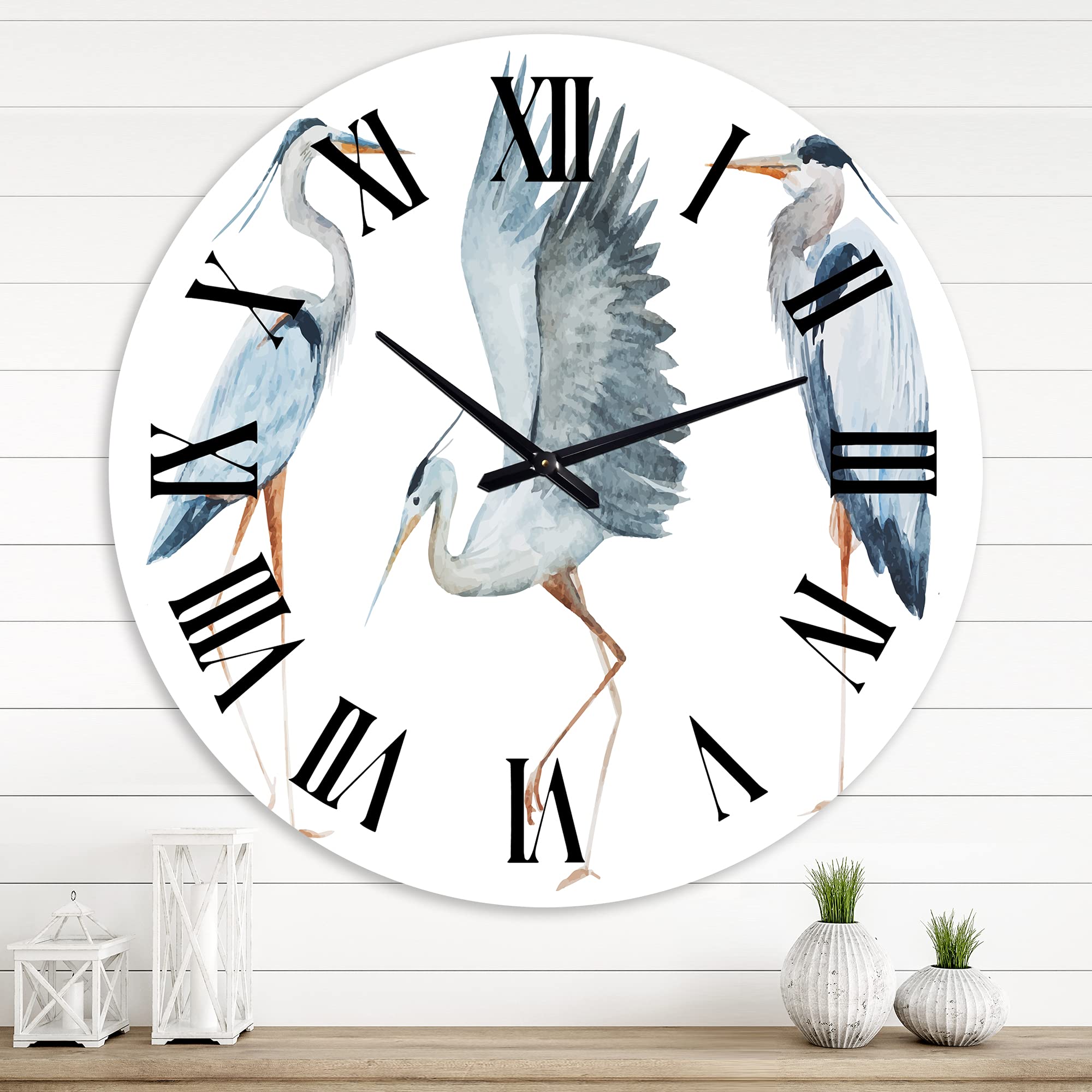 DesignQ Traditional Wall Clock 'Heron Birds II' - Large Decorative Animal Wall Clock for Living Room, Bedroom & Office - Perfect Home Decor & Gift Idea