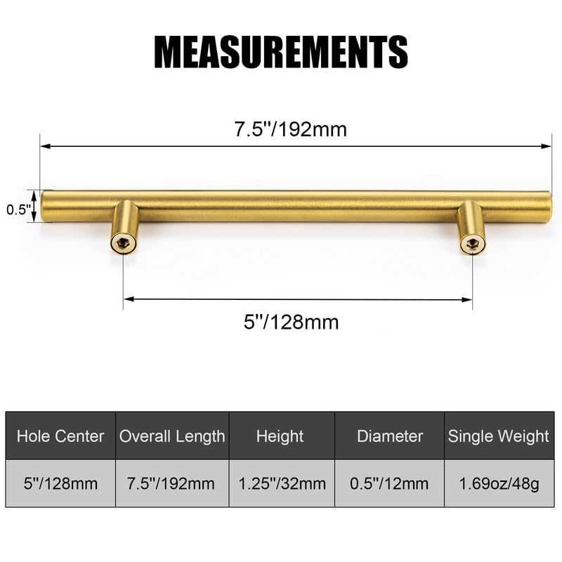 20 Pack 7.5 Inch Stainless Steel Cabinet Pulls - Brushed Brass Drawer Handles for Kitchen Cabinets, Dressers & Cupboards (5