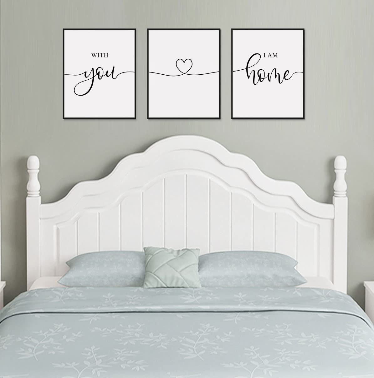 Minimalist Home Decor Wall Art Set of 3 - 'With You I Am Home' Bedroom Quotes, Couples Gift, 11x14 Inch UNFRAMED - Perfect for Bedroom, Living Room & Housewarming Gifts