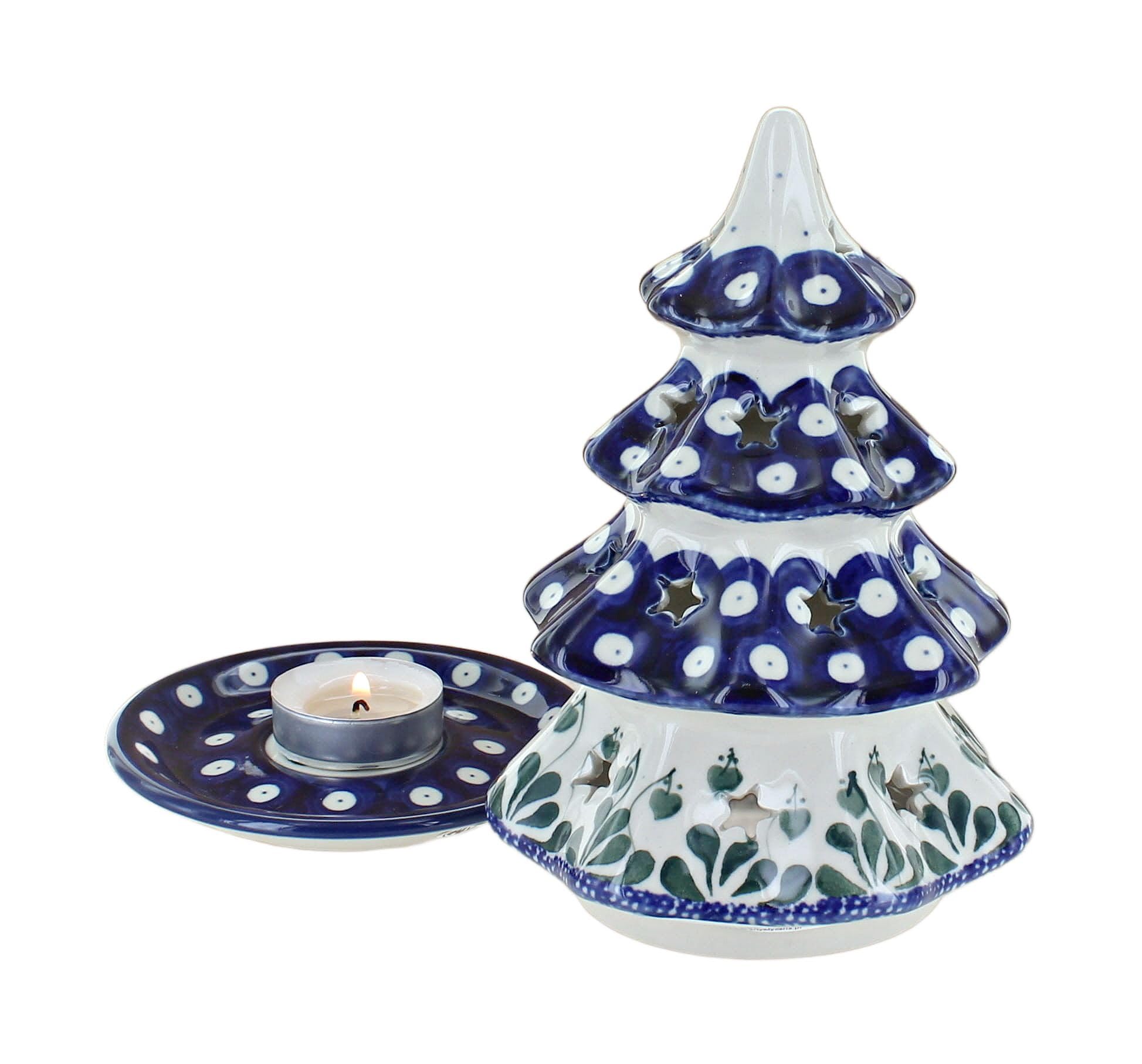 Blue Rose Polish Pottery Alyce Medium Christmas Tree Luminary - Handmade Ceramic Holiday Decor for Christmas, Home & Tabletop Decoration - Perfect for Fireplace, Mantel, and Seasonal Display