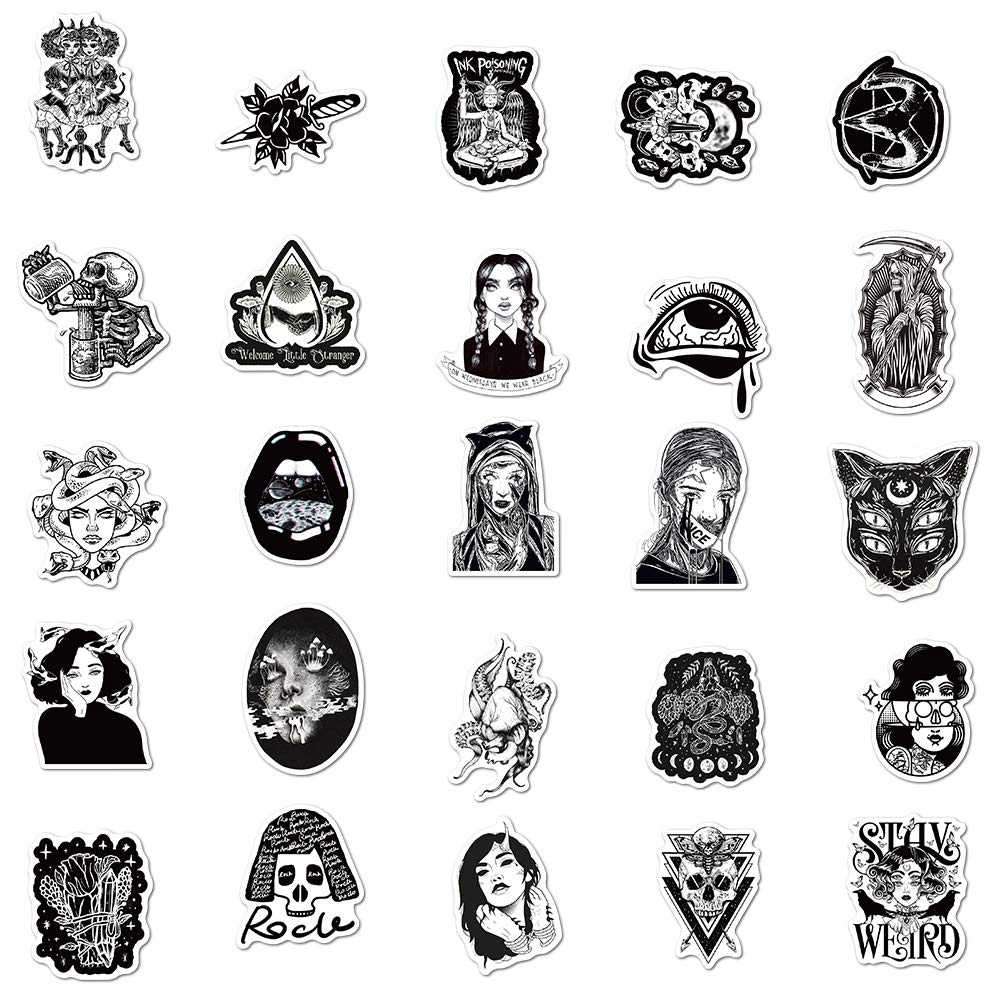100PCS Gothic Stickers - Black & White Skull Vinyl Decals for Water Bottles, Laptops, Phones, Cars & Skateboards - Waterproof, Durable & Trendy - Perfect for DIY Crafts, Room Decor & Personalizing Your Belongings