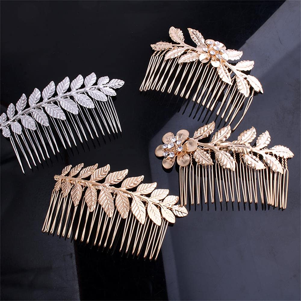 4-Piece Gold Leaf Hair Combs for Women - Elegant Bridesmaid & Wedding Hair Accessories - Perfect for Updos, Braids & Special Occasions