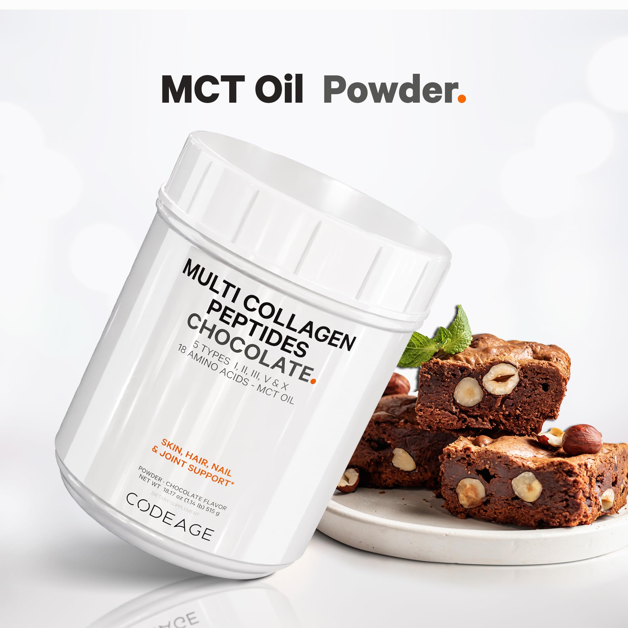 Codeage Multi Collagen Chocolate Protein Powder with Hydrolyzed Bovine Collagen Peptides - 5 Collagen Types & MCT Oil - Keto & Paleo Friendly Protein Shake Mix - Non-GMO, Gluten Free Collagen Creamer for Coffee, Smoothies & Baking - 18.17 oz