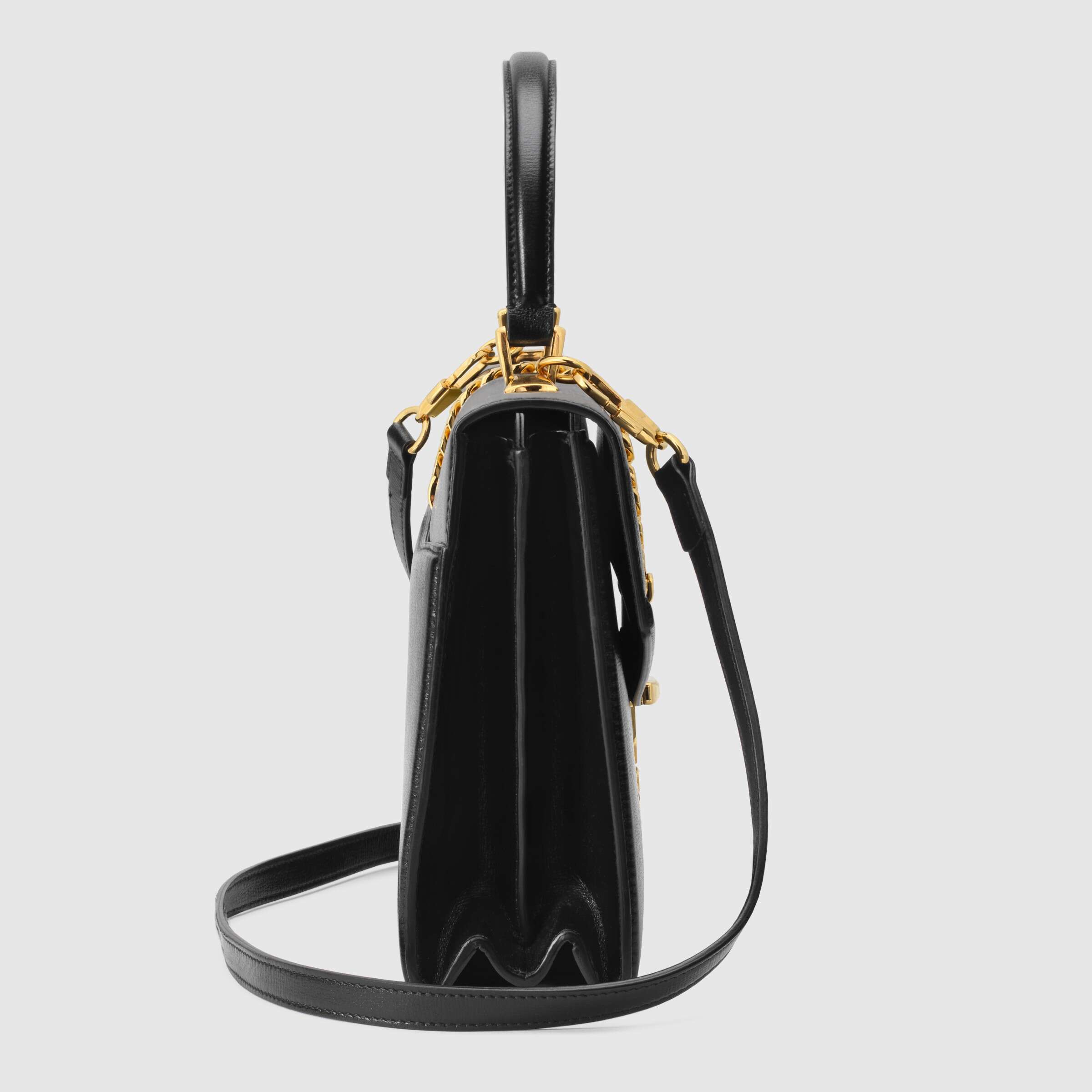 Gucci Sylvie 1969 Small Leather Top Handle Bag for Women - Elegant Black Shoulder Purse for Work, Date Night & Special Occasions