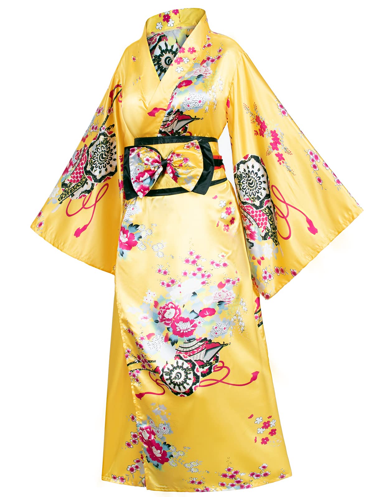 Japanese Anime Women's Kimono Robe - Geisha Yukata Sweet Dress with Blossom Satin Bathrobe & Sleepwear Set - Perfect for Cosplay, Halloween Costume, Spa Relaxation and Themed Parties