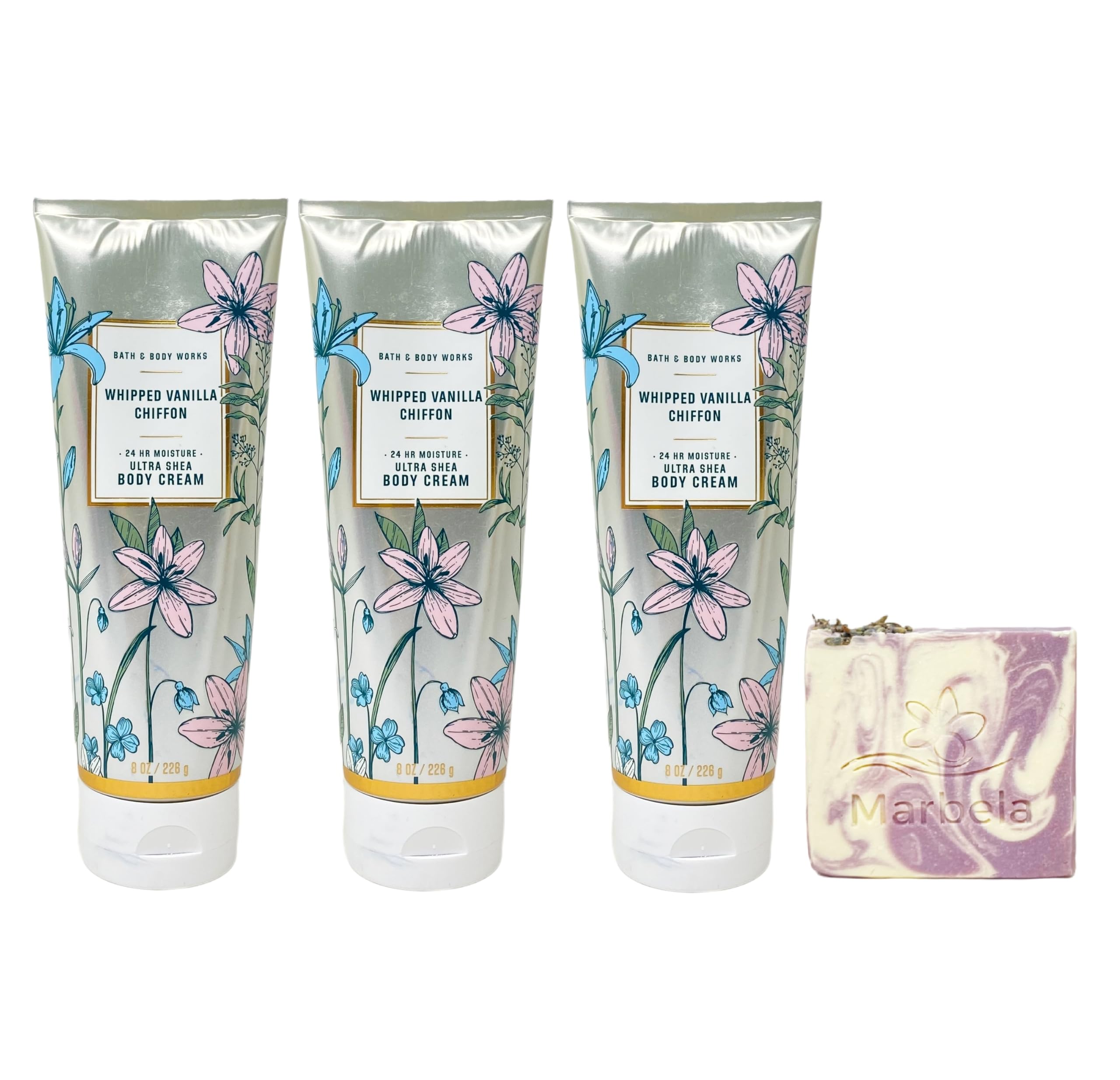 Bath & Body Works Vanilla Whipped Chiffon 3-Pack Body Cream Set with Lavender Dream Bar Soap | Moisturizing Lotion Gift Set for Women, Dry Skin Care | Perfect for Spa Day, Self-Care Routine & Birthday Gifts