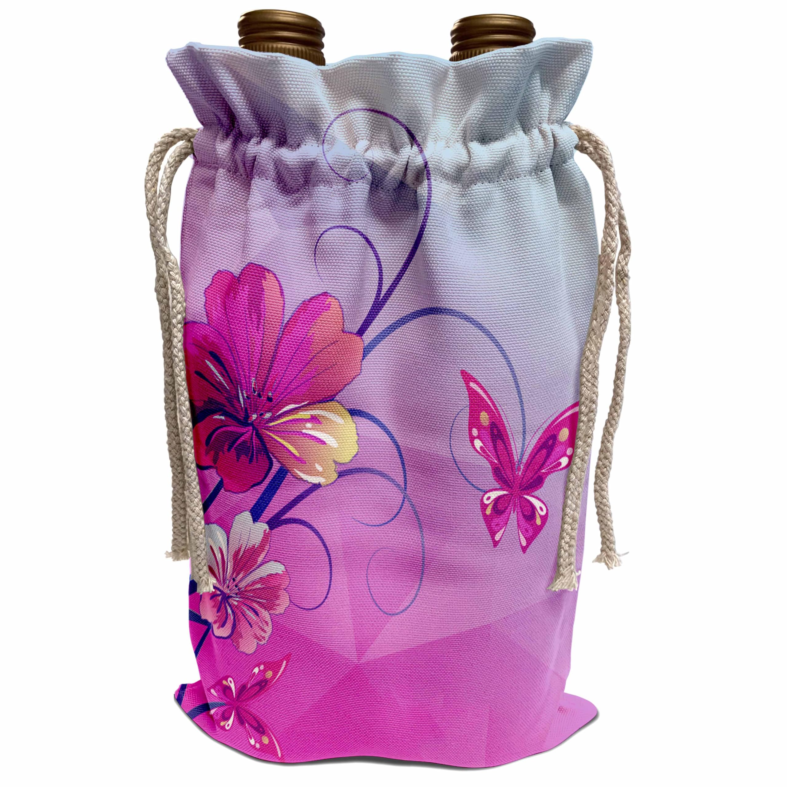 Elegant Wine Gift Bag with Pink & Purple Watercolor Floral Butterfly Design - Perfect for Birthday, Anniversary, Wedding & Hostess Gifts