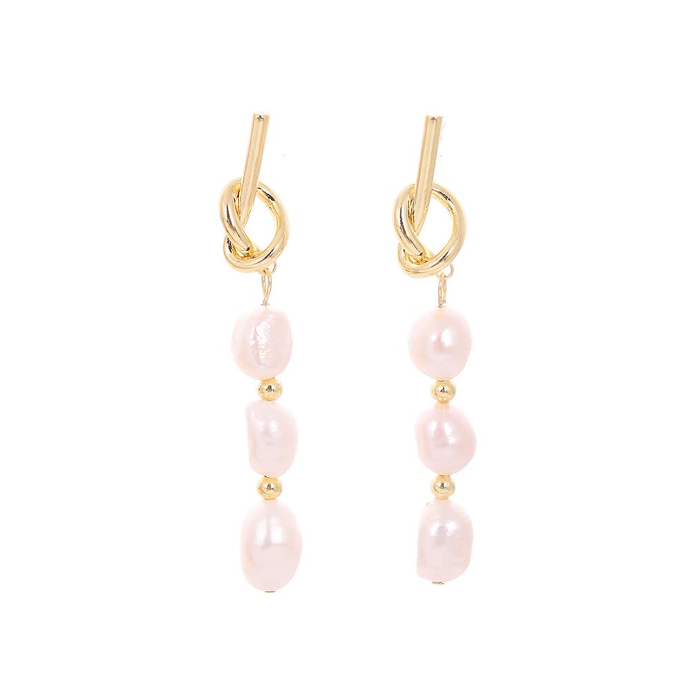 Baroque Pearls Dainty Dangle Vintage Earrings - 925 Sterling Silver Handmade Lightweight Hypoallergenic Jewelry for Women & Girls | 14K Gold Plated Elegant Gift for Wedding, Party & Daily Wear