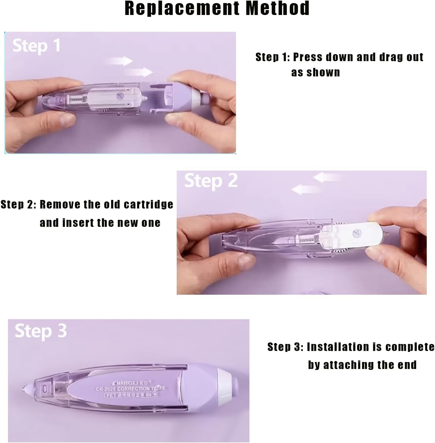 Refillable Retractable Correction Tape Pen - White Out Tape with Replaceable Cartridge, Portable & Ergonomic Design - Perfect for Office, School & Home Use