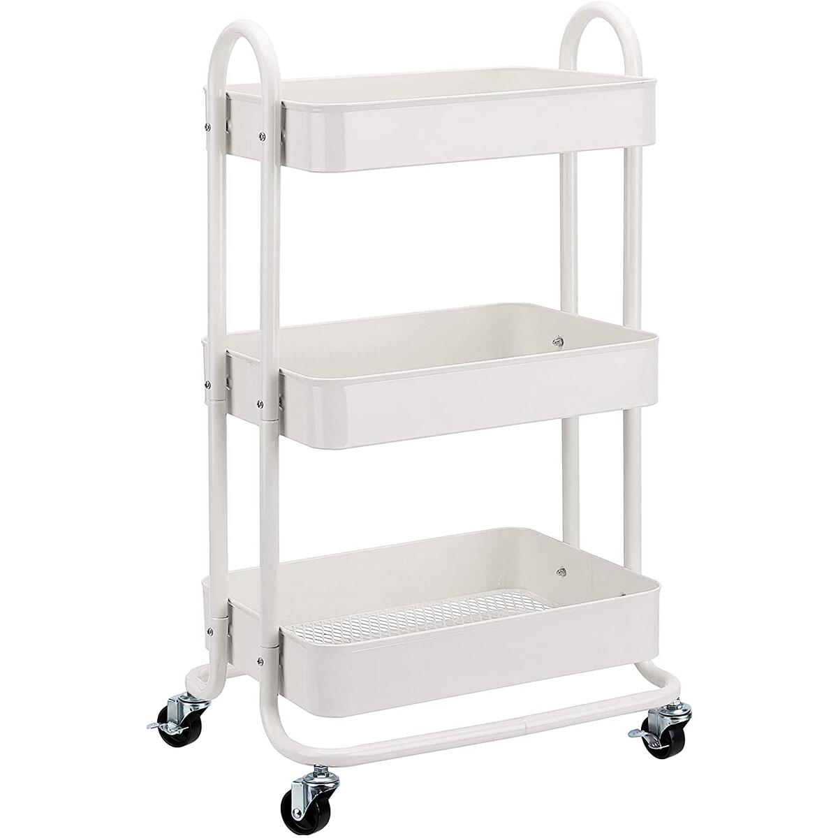 KINGRACK 3-Tier Rolling Utility Cart with Wheels - Heavy Duty Metal Storage Organizer for Kitchen, Bathroom, Office or Garage - Perfect for Organizing Supplies, Groceries and Cleaning Products