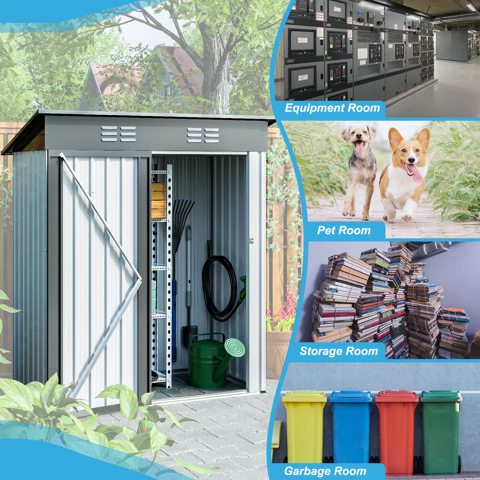 5x3 FT Metal Storage Shed - Outdoor Utility Shed with Lockable Single Door & 2 Air Vents | Waterproof & UV-Resistant Steel Garden Shed for Tools, Equipment & Backyard Storage | Perfect for Patio, Lawn Care & Outdoor Organization