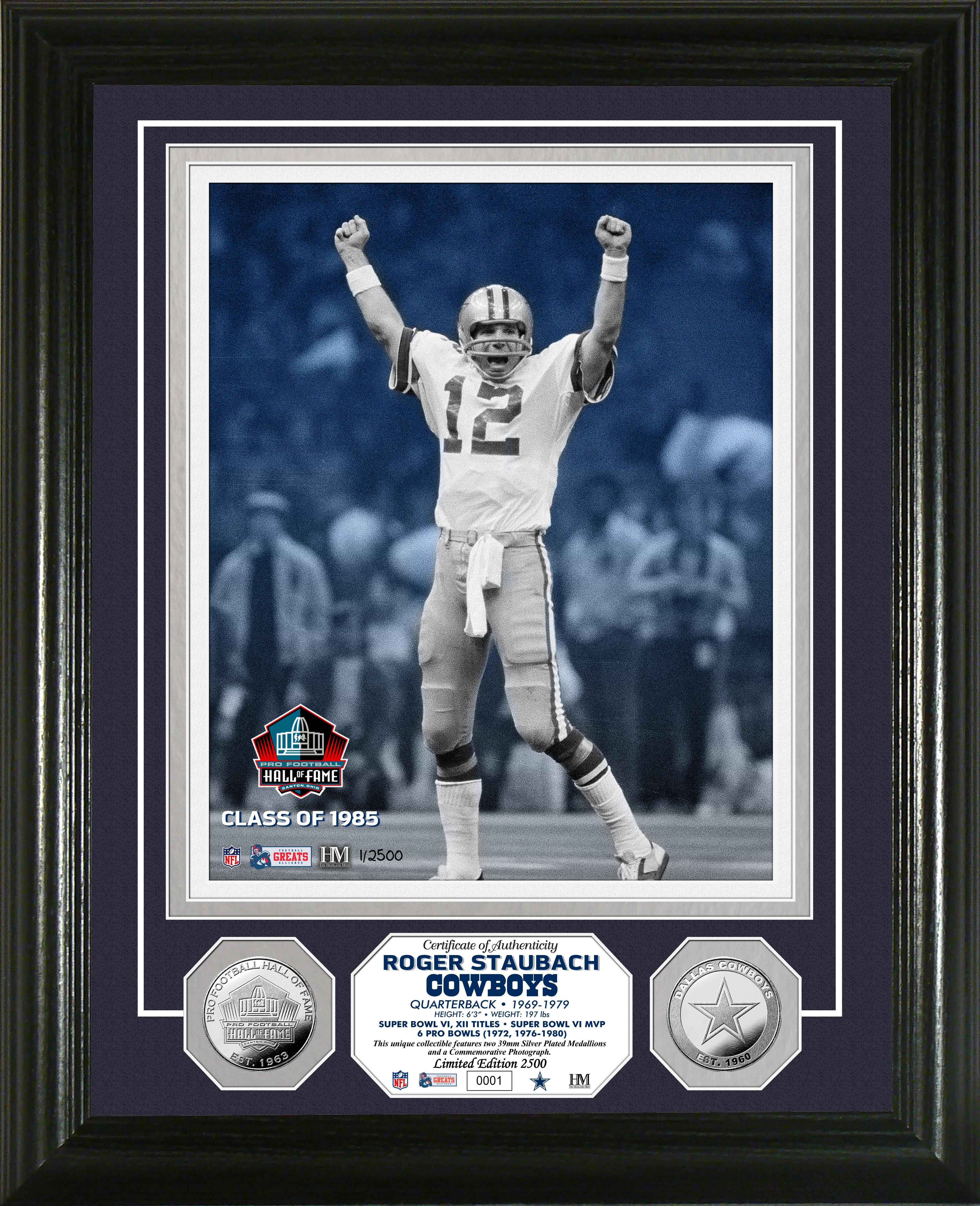 Roger Staubach Pro Football Hall of Fame Silver Coin Collectible - Limited Edition NFL Memorabilia for Sports Fans & Collectors - Perfect for Display Cases, Man Caves, and Sports Themed Gifts