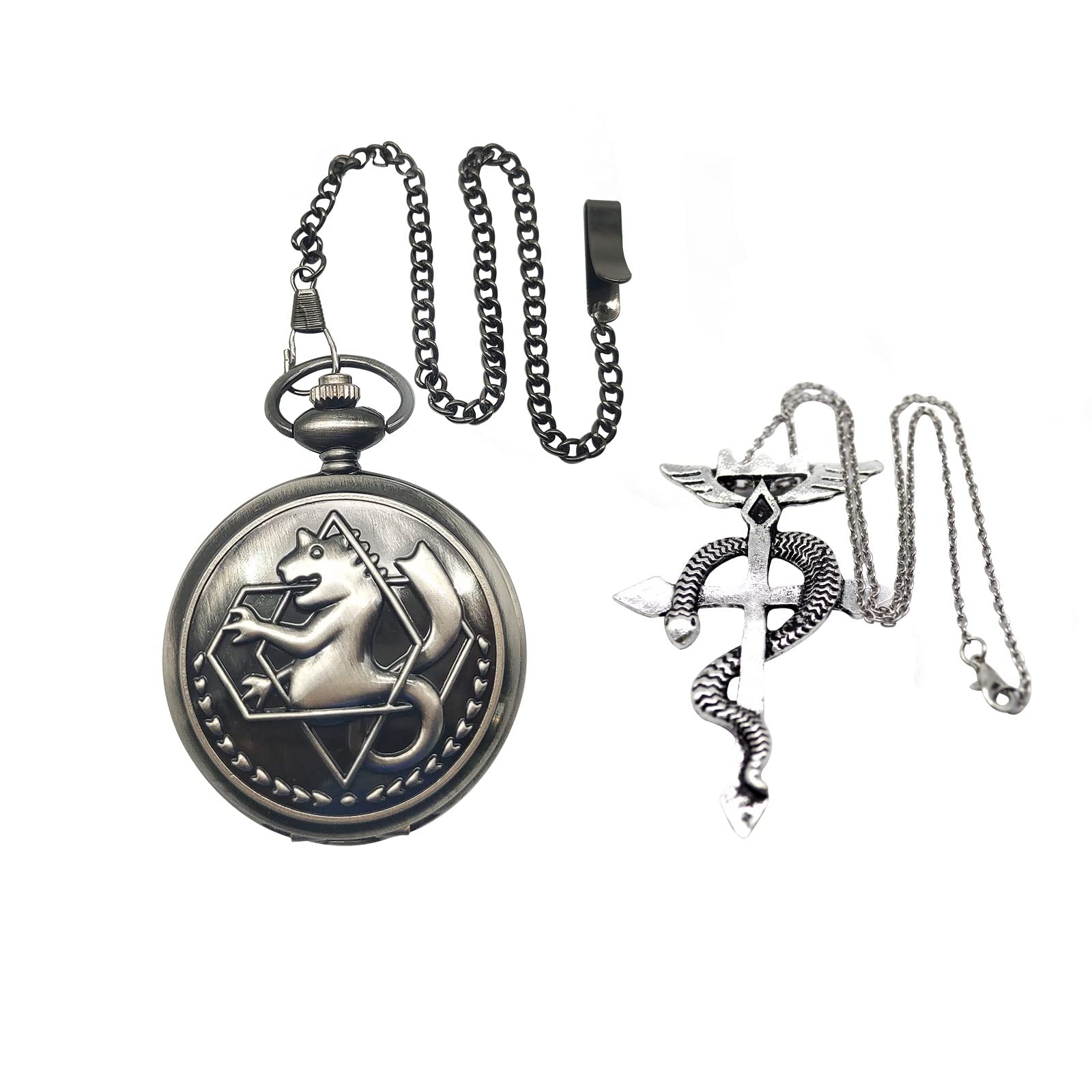 Fullmetal Alchemist Pocket Watch with Chain & Gift Box - Anime Cosplay Accessory | Perfect for Halloween Costumes, Anime Conventions & Collector's Display