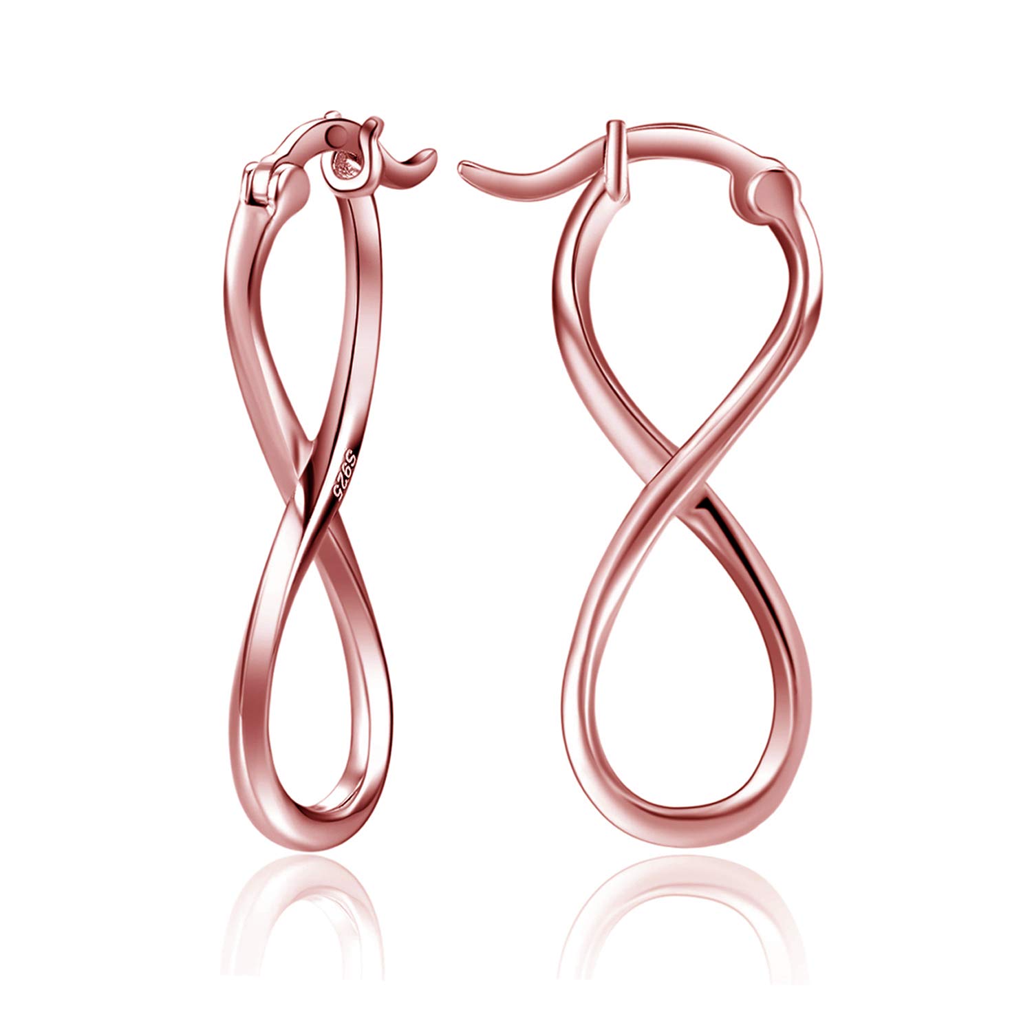 Rose Gold Plated Infinity Hoop Earrings for Women - Sterling Silver Figure 8 Twisted Jewelry - Perfect for Weddings, Date Nights & Special Occasions