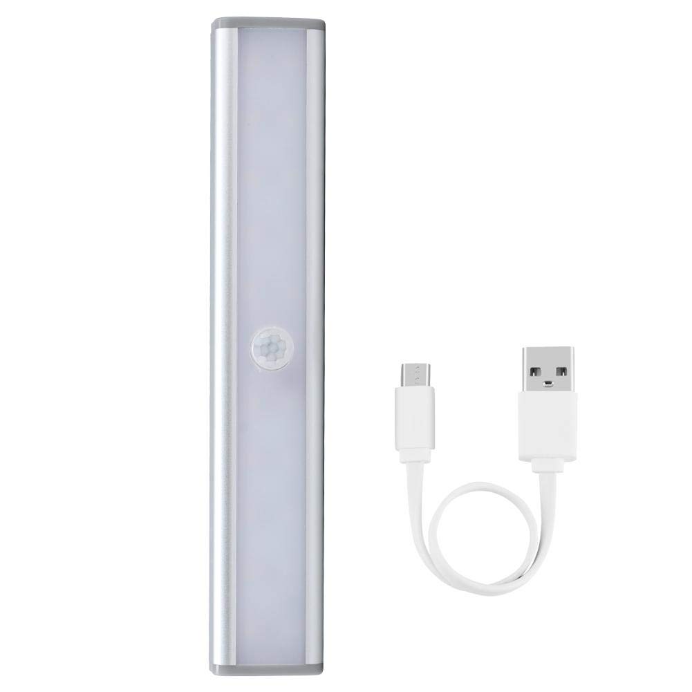 Motion Sensor Night Light with USB Charging - Gray LED Wireless Closet Lamp, Human Body Induction Light for Bedroom, Corridor, Stairs, Bathroom | Portable Magnetic Base for Easy Installation