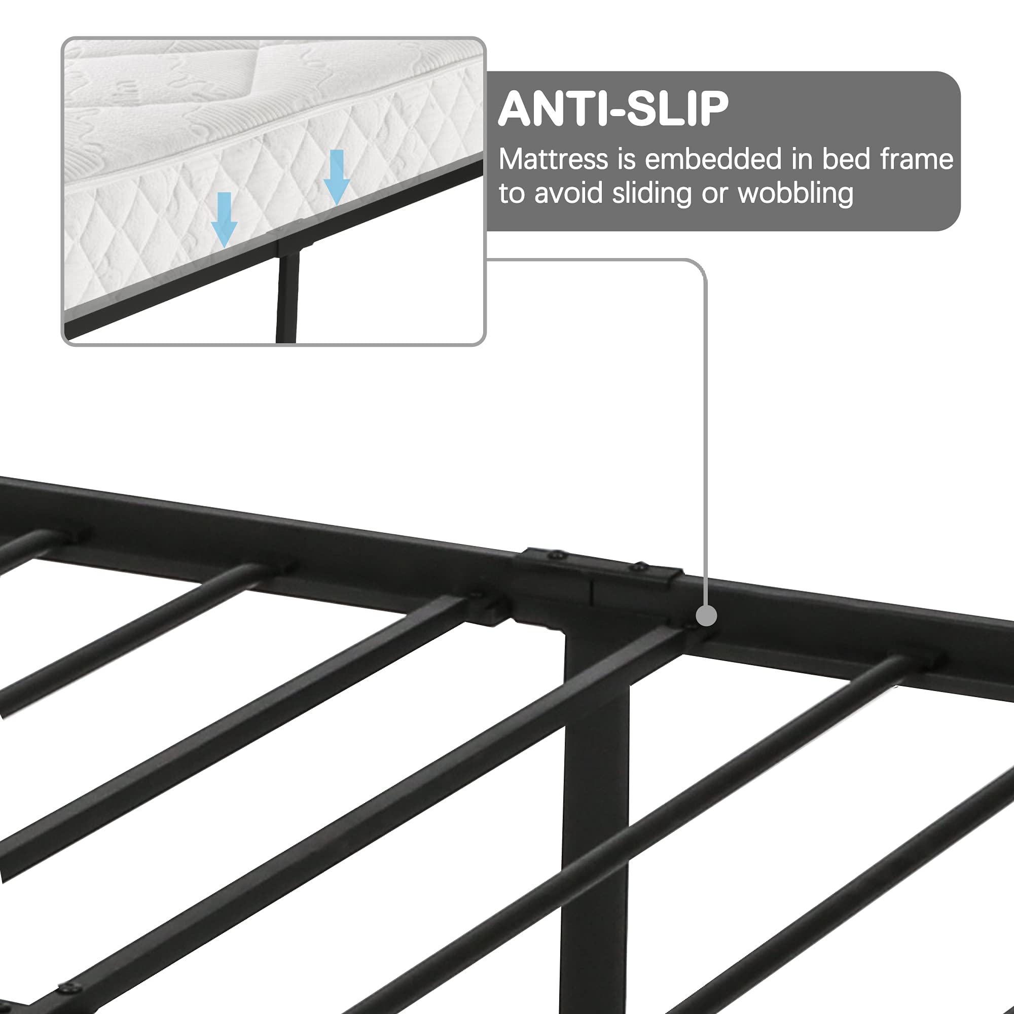 14 Inch King Size Metal Bed Frame with Headboard & Under Bed Storage - Heavy Duty Steel Slat Support, Noise Free Platform Bed Foundation, No Box Spring Needed - Perfect for Master Bedroom, Guest Room & Small Spaces (Black)