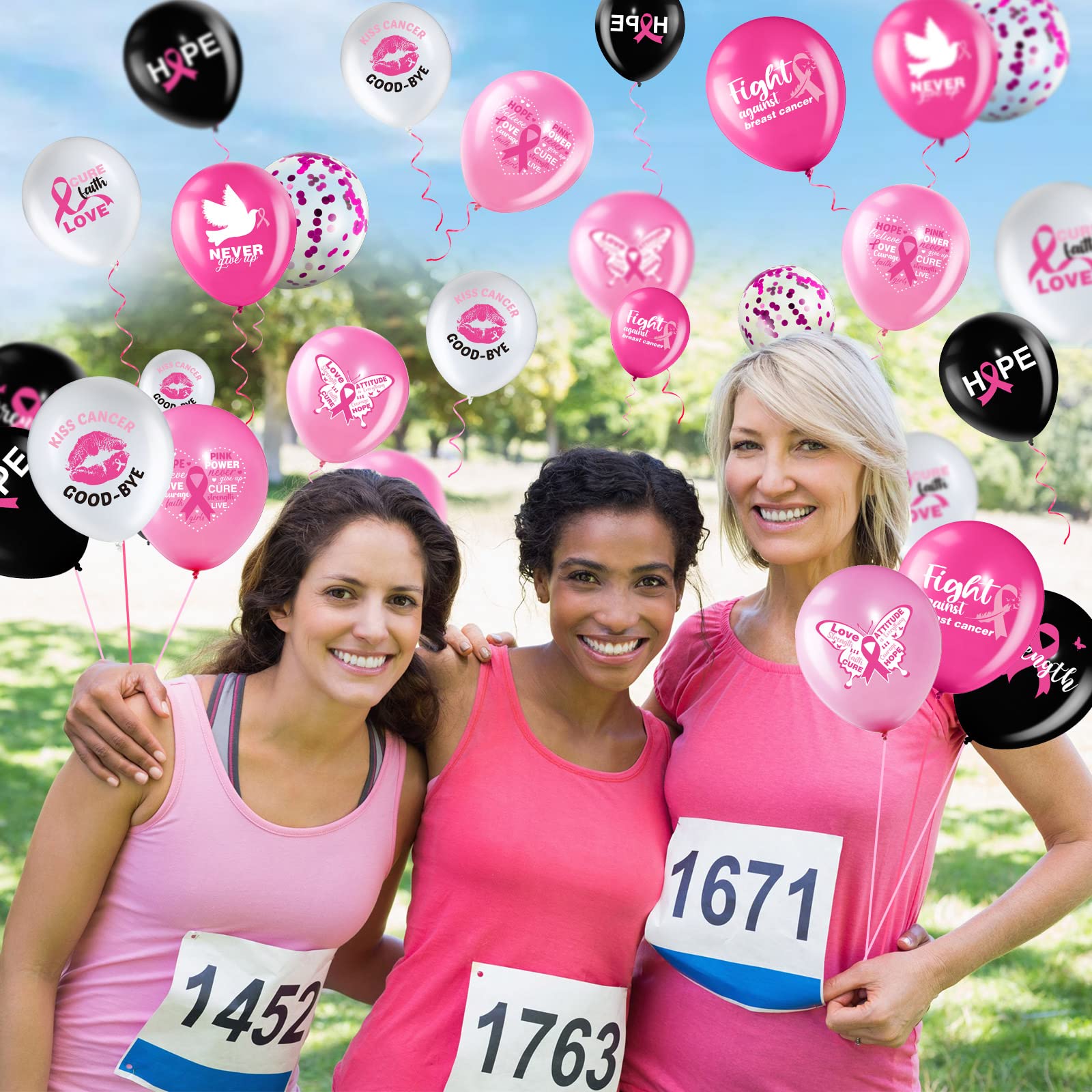 60 Pack Pink Ribbon Breast Cancer Awareness Balloons - 12 Inch Latex Balloons with Glitter Confetti for Charity Walks, Fundraiser Parties & Pink Theme Decorations - Perfect for Breast Cancer Awareness Month Events, Survivor Celebrations and Support Gatherings