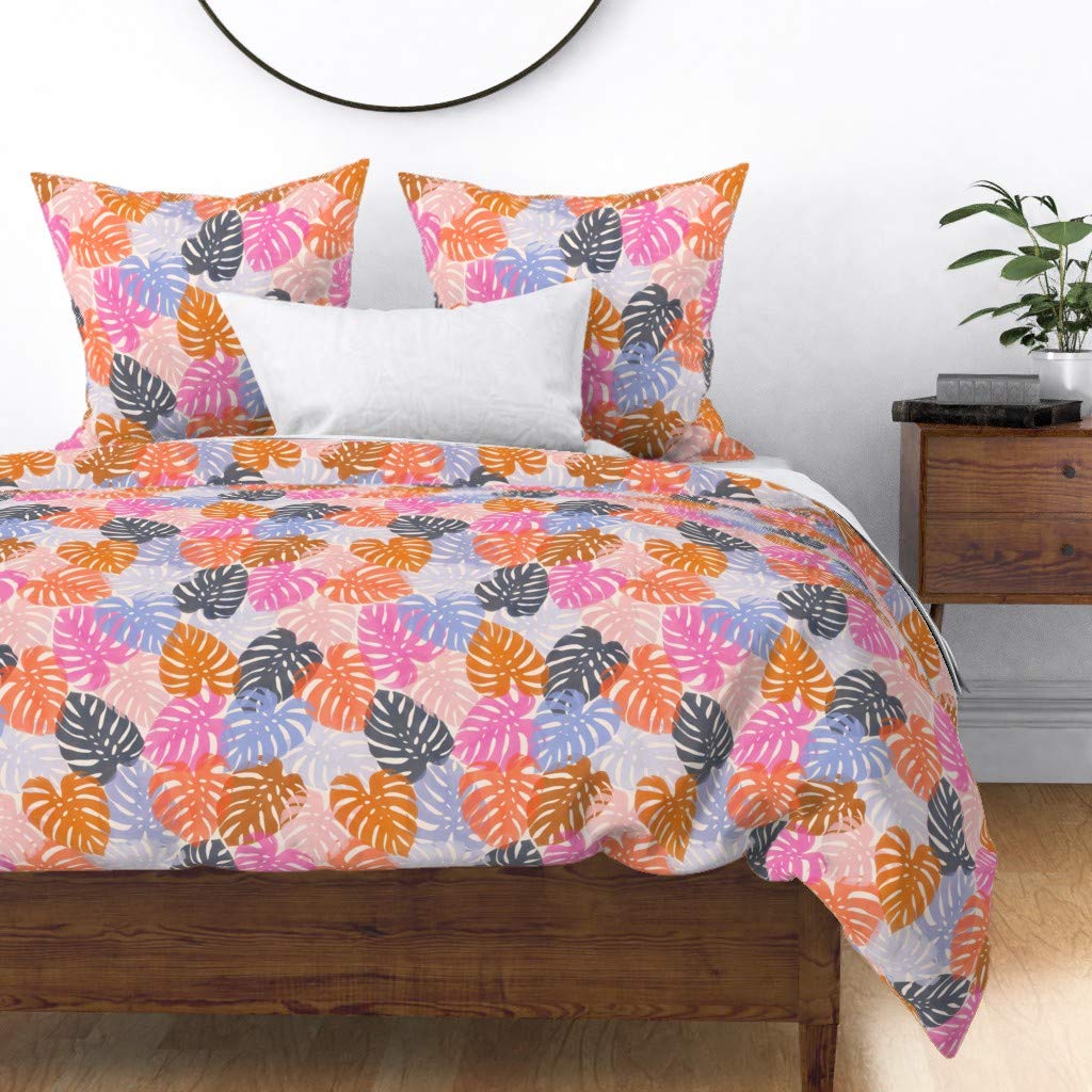 Premium Cotton Sateen Duvet Cover King/California King - Tropical Monstera Leaf Botanical Print Bedding for Beach House, Summer Decor & Nature-Inspired Bedroom