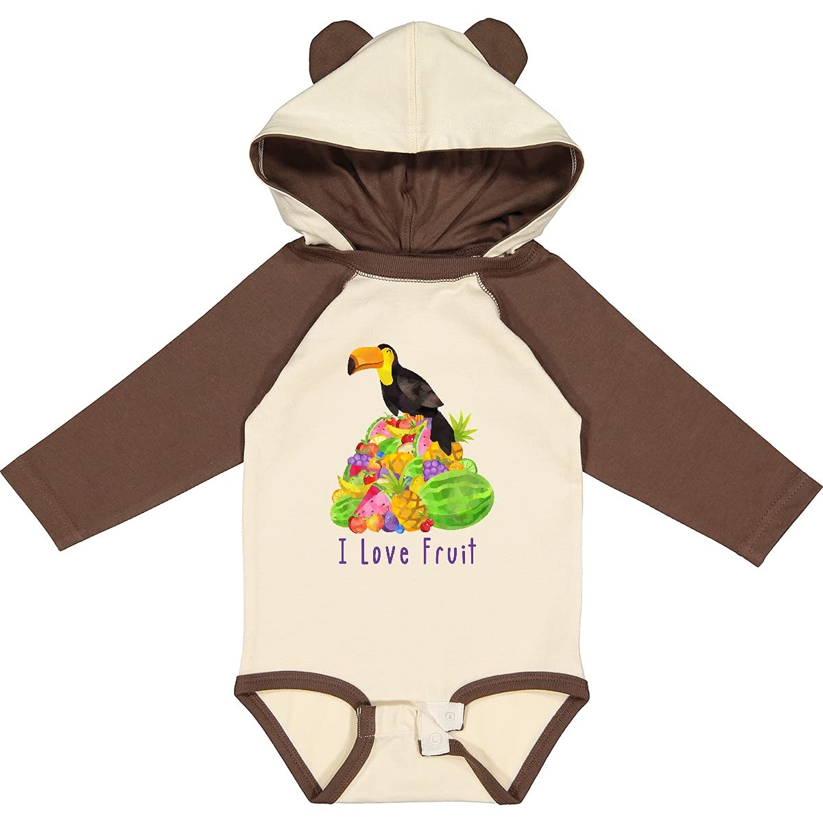 Inktastic I Love Fruit Toucan Long Sleeve Baby Bodysuit - Cute Animal Print Onesie for Boys & Girls - Perfect for Playtime, Photo Shoots & Everyday Wear