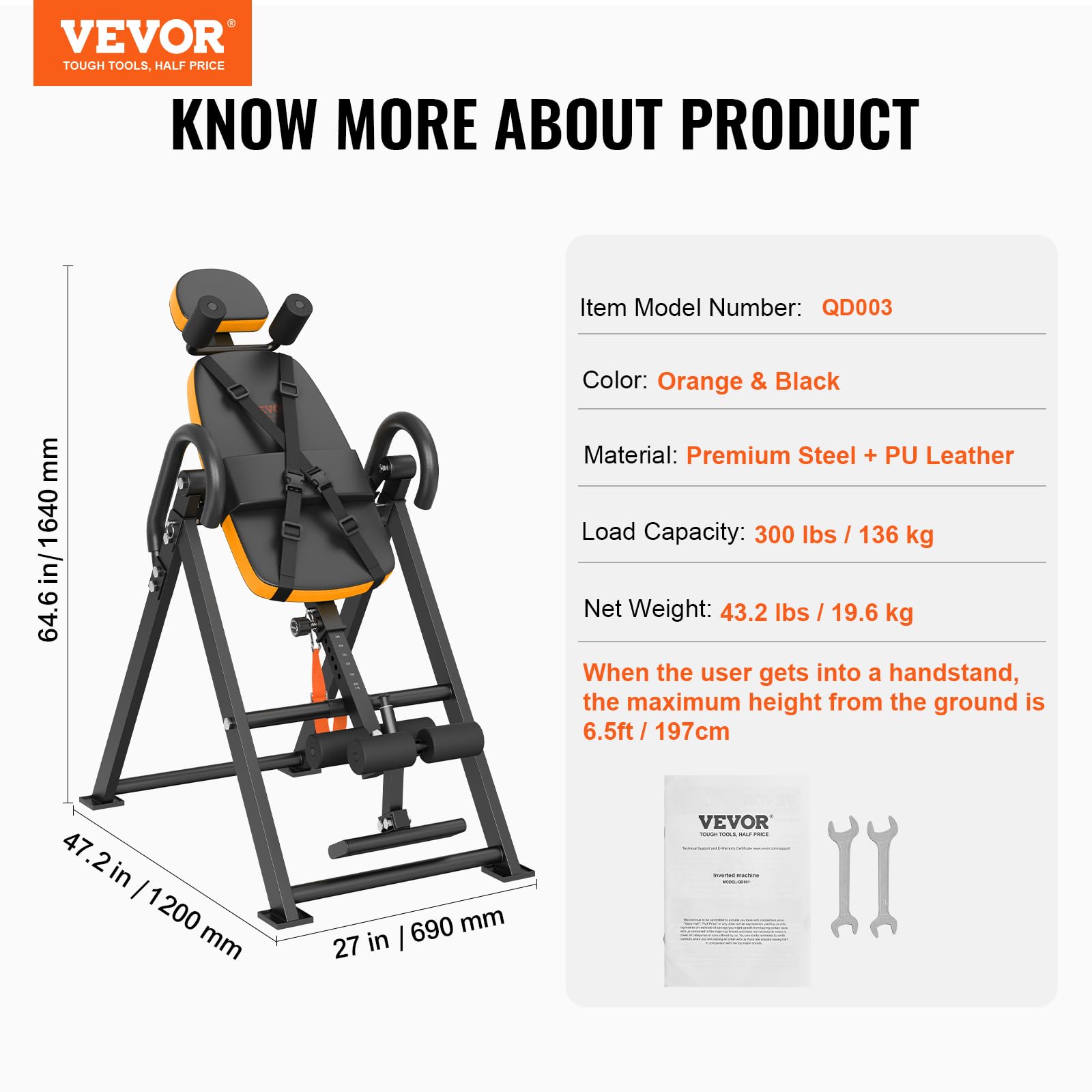 VEVOR Heavy Duty Inversion Table 300lbs Capacity - Back Pain Relief, Spinal Decompression & Strength Training Equipment with Adjustable Headrest, Ankle Lock & Safety Belt | Home Gym, Physical Therapy & Chiropractic Use