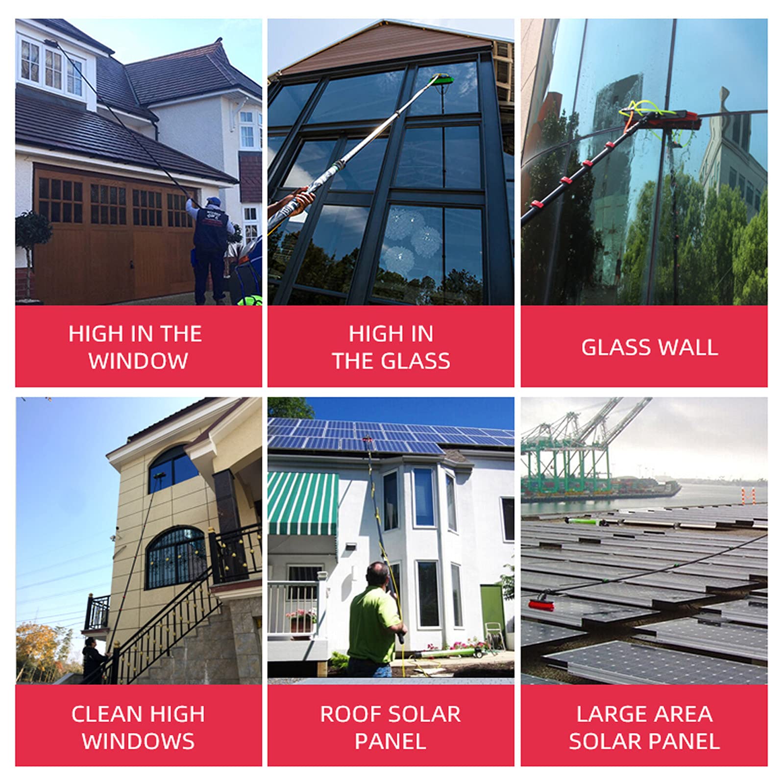 Professional Window Cleaning Pole Kit - 35cm Brush Head, 9m/30FT Extendable Water/Hose Fed Pole for Solar Panel & Photovoltaic Cleaning - Perfect for High Windows, Skylights, and Hard-to-Reach Glass Surfaces