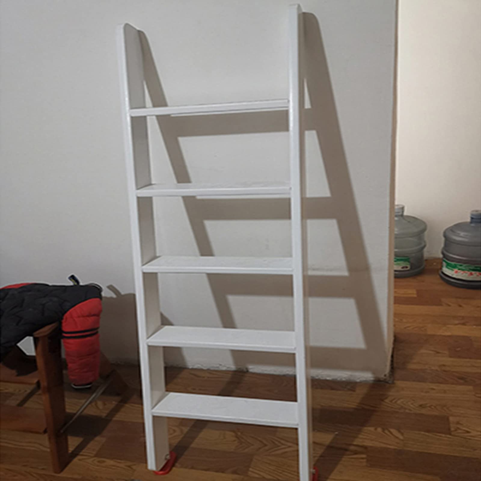 White High-Rise Wooden Bed Ladder with Hooks - 330lb Capacity Twin/Single Bunk Step Ladder for Campers, Small Spaces & Loft Beds - Perfect for Kids Rooms, Dormitories & Tiny Homes
