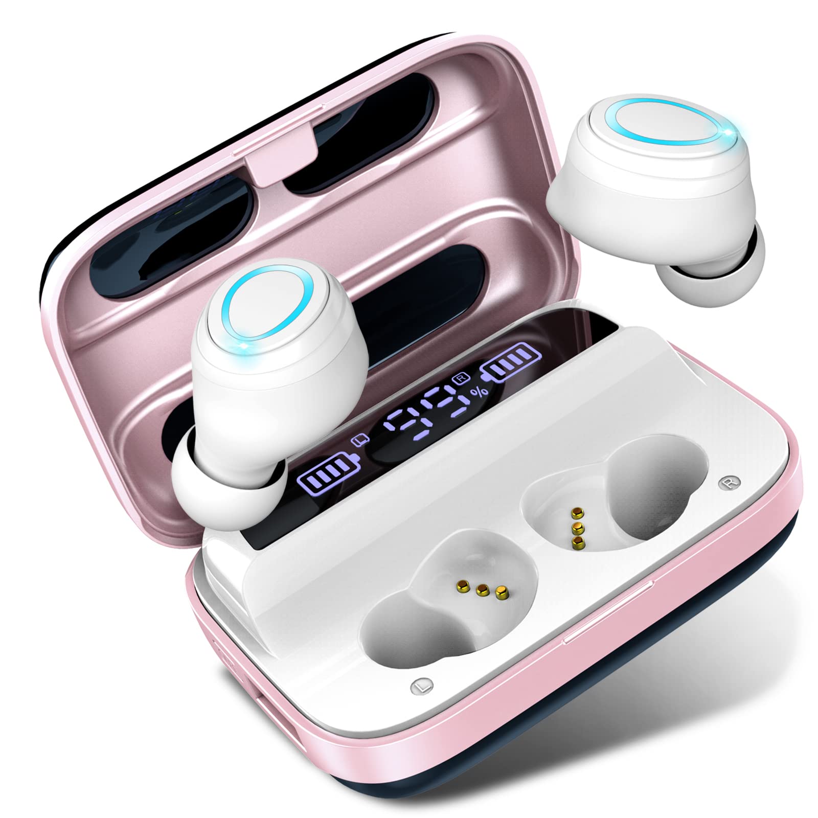 Motast Wireless Earbuds Bluetooth 5.1 with 140H Playtime, Stereo Noise Cancelling Headphones, IP7 Waterproof Sport Earphones with Mic & USB-C Charging (Rose Gold) - Perfect for Running, Gym Workouts & Travel