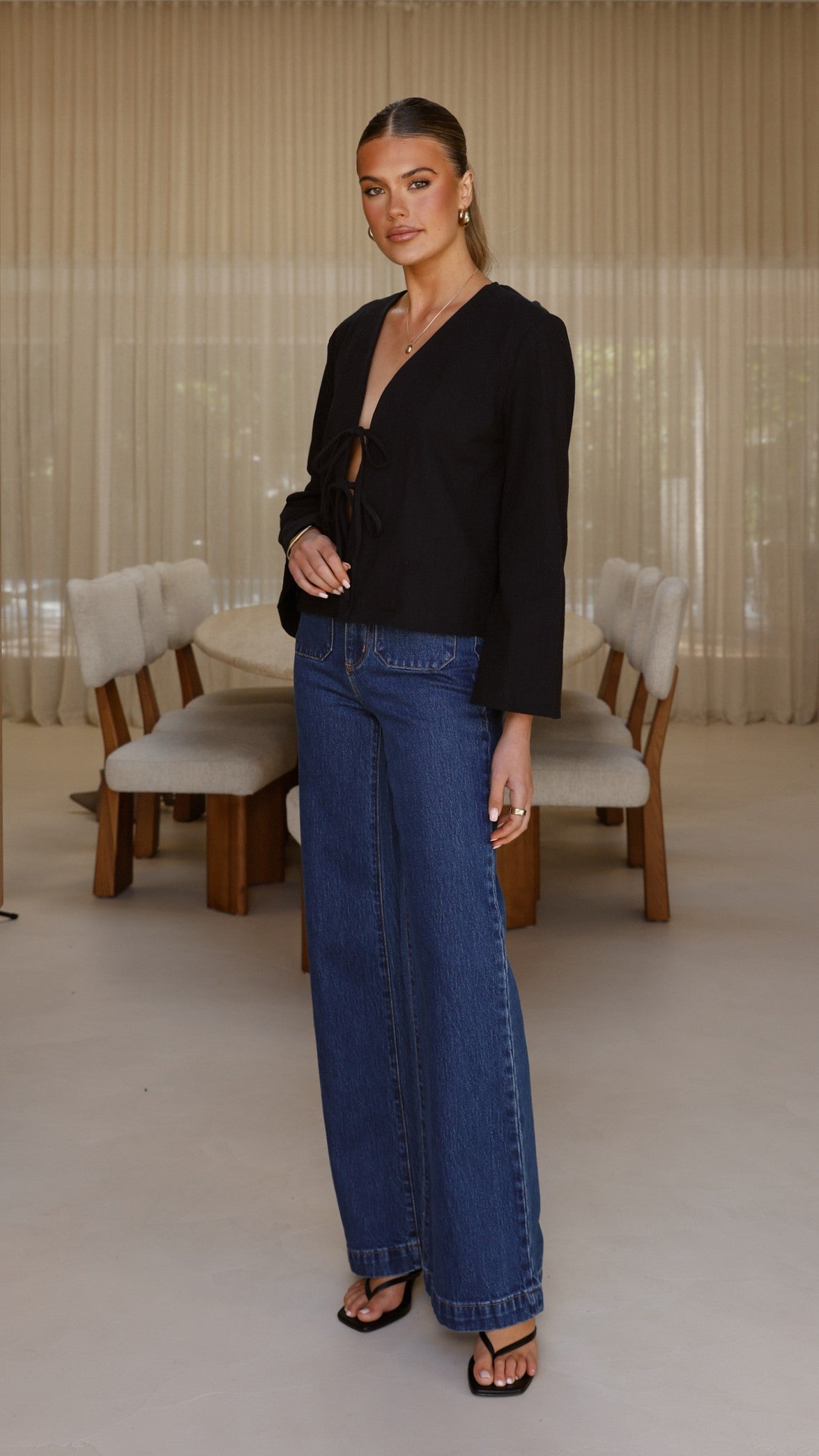 Kiera Tie Front Top for Women - Elegant Black Blouse for Casual & Office Wear | Perfect for Work, Dates & Everyday Outfits