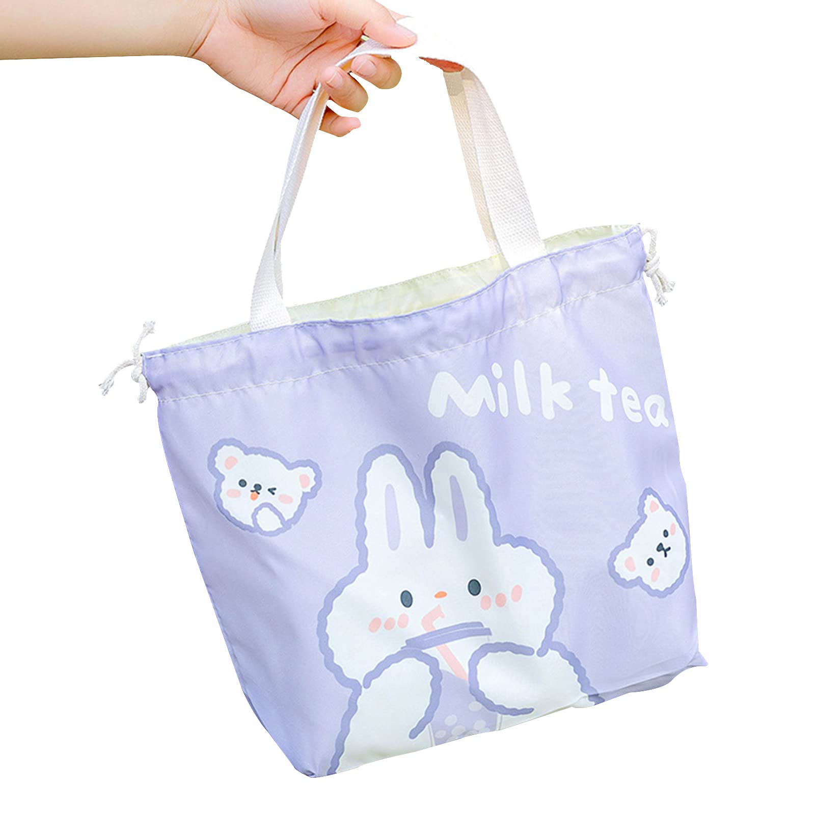 ENNTJOOY Mini Reusable Lunch Tote Bag - Cute Drawstring Small Lunch Pouch for Women & Girls, Japanese Style Insulated Food Carrier (Purple) - Perfect for School, Work, Picnics & Travel