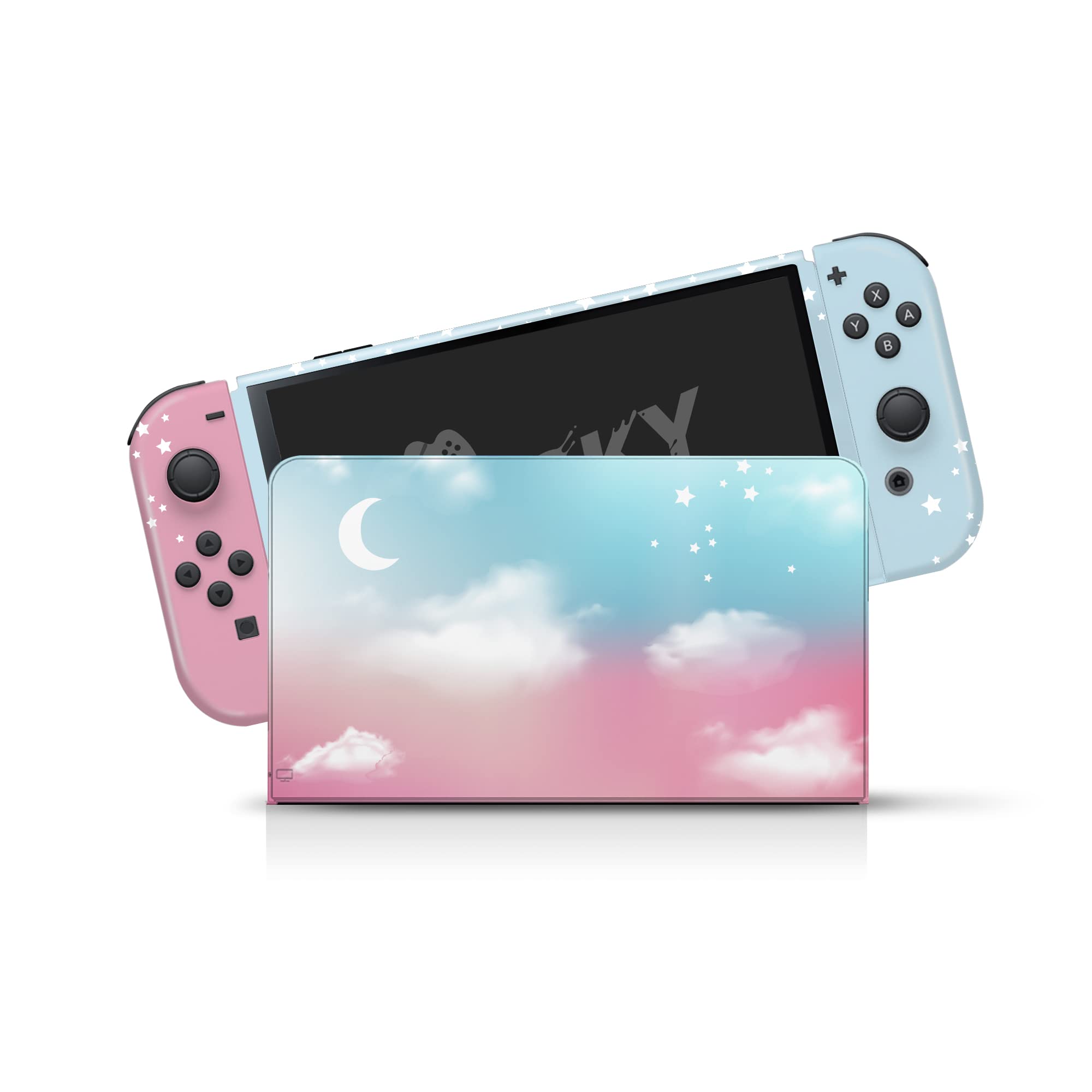Cute Kawaii Clouds Design 3M Vinyl Full Wrap Decal Skin for Nintendo Switch OLED - Premium Protective Cover with Anti-Slip Grip, Perfect for Gaming Enthusiasts & Collectors