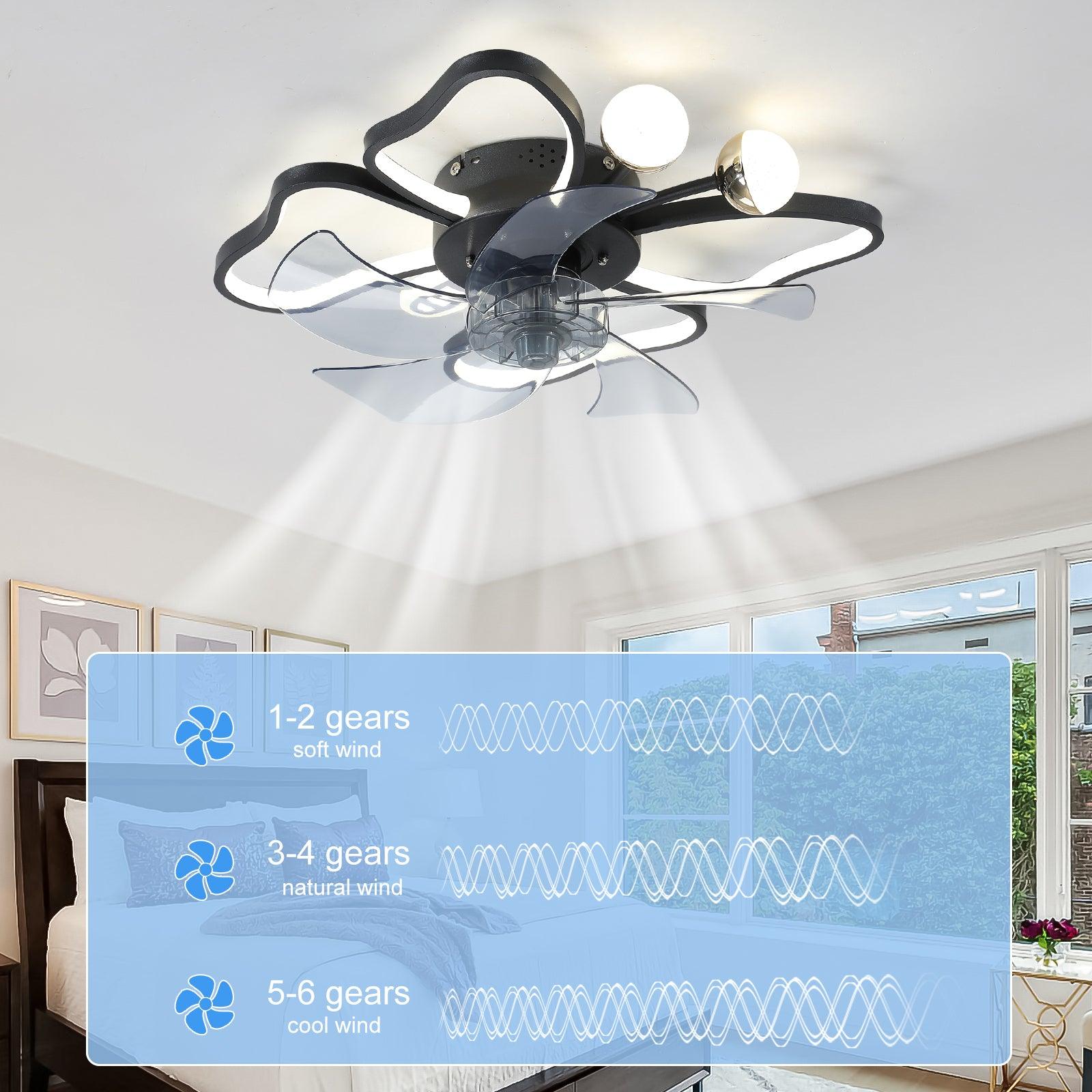19.7 Inch Modern Black Ceiling Fan with Remote Control - Butterfly Design, Quiet Operation, Timer Function - Perfect for Bedroom, Living Room & Kids' Room (Energy Efficient & Stylish Home Cooling Solution)