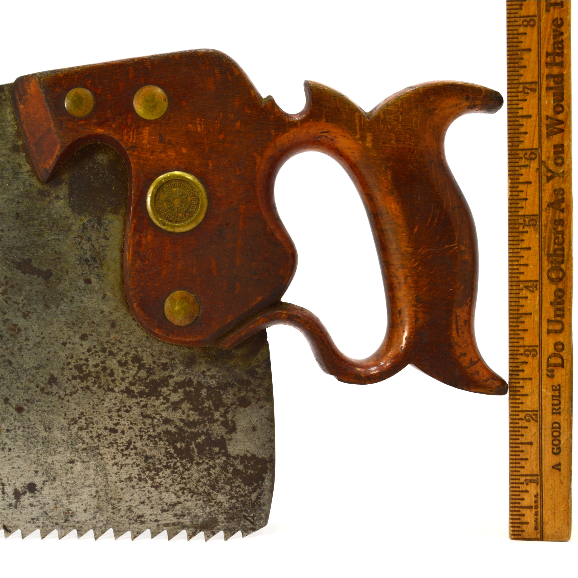 Antique Richardson Brothers No. 7 Rip Saw - 4 1/2 PPI Straight Back Hand Saw - 19th Century Vintage Tool for Woodworking & Carpentry Projects