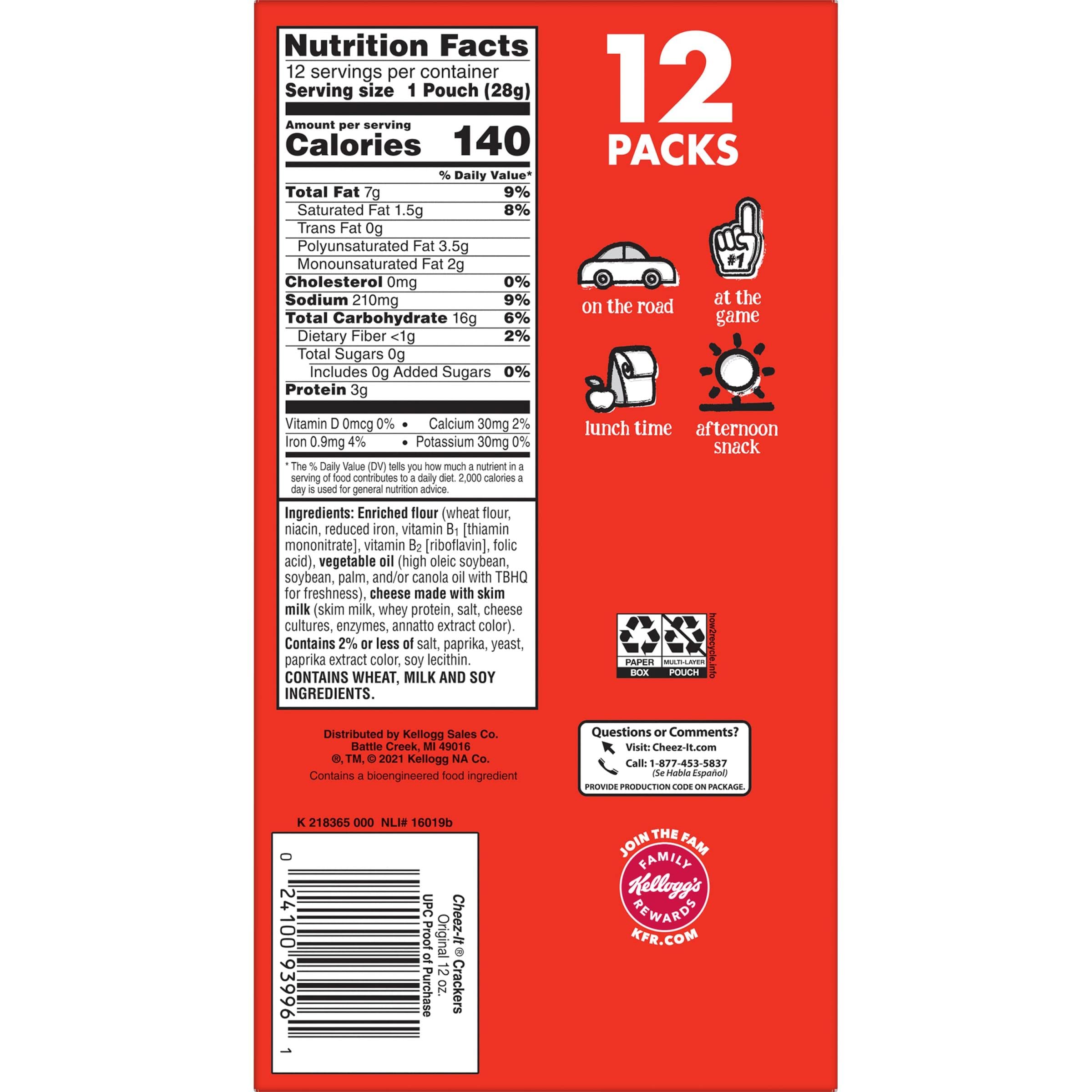 Cheez-It Original Baked Cheese Crackers - 12oz Box (12 Packs) | Crunchy Snacks for Lunch, Office, School & On-The-Go | Perfect for Parties, Road Trips & Movie Nights