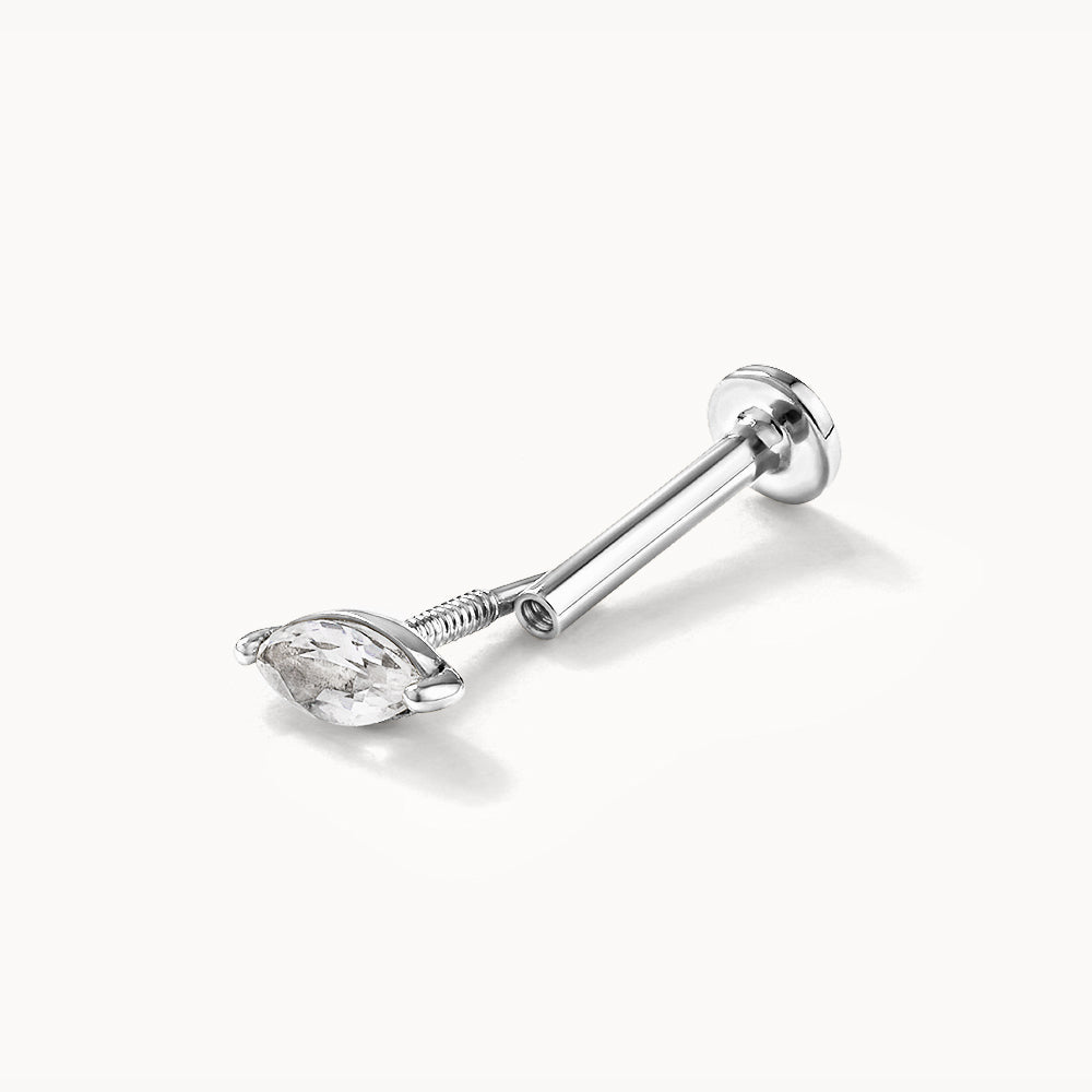 White Sapphire Marquise Helix Single Stud Earrings in Sterling Silver - Perfect for Everyday Wear & Special Occasions