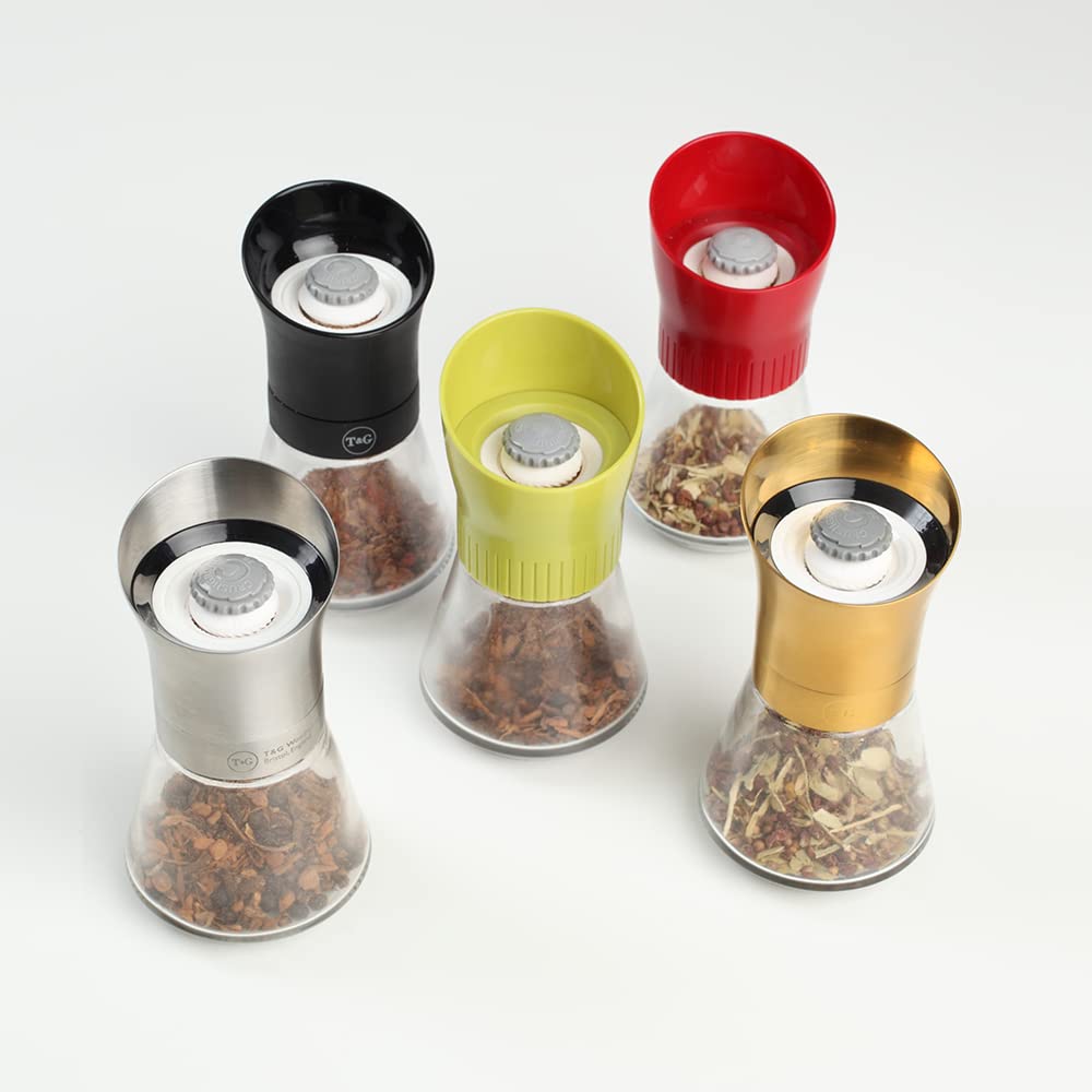 Premium CrushGrind Spice Mill with Removable Glass Jar - 12.5cm Adjustable Ceramic Manual Grinder for Whole Spices, Herbs, Seeds & Chili Flakes - Perfect for Kitchen, Cooking & Gourmet Meal Prep
