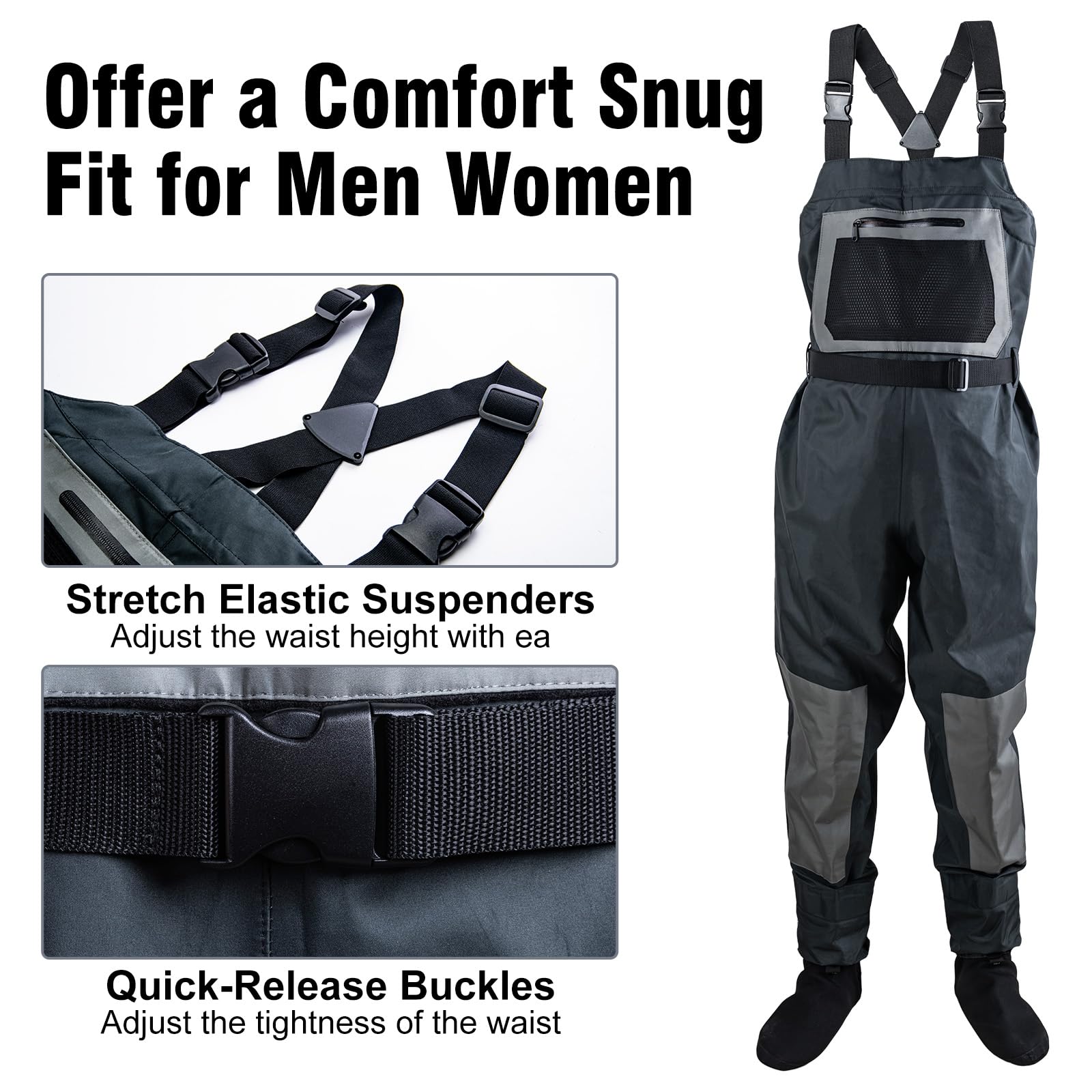 Goture Breathable Chest Waders for Men & Women - Waterproof Fishing & Duck Hunting Stocking Foot Waders - Ideal for Fly Fishing, Stream Wading, and Waterfowl Hunting Adventures
