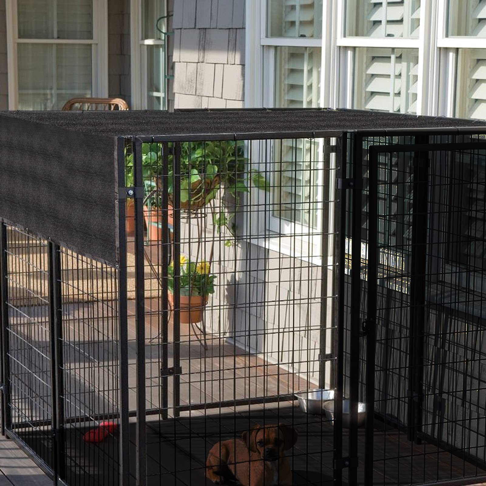 95% High Density Dog Kennel Shade Cover - 10x10ft UV Resistant Mesh Sunshade with Reinforced Grommets & Rope - Outdoor Pet Kennel Cover for Dogs, Chicken Coops, and Large Animal Cages - Perfect for Backyards, Patios, and Farm Use