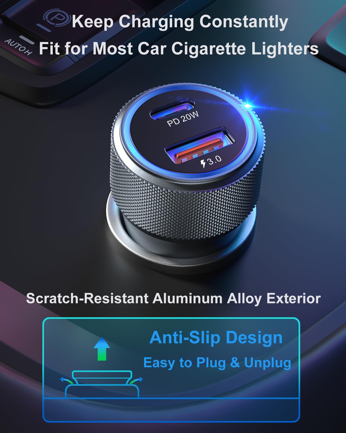 OKRAY 36W Fast Car Charger 3-Pack - Dual USB C PD3.0 & QC3.0 Ports for iPhone 16/15/14/13/12 Pro, Samsung Galaxy S24/Note20 - Grey | Fast Charging Adapter for Road Trips & Daily Commute