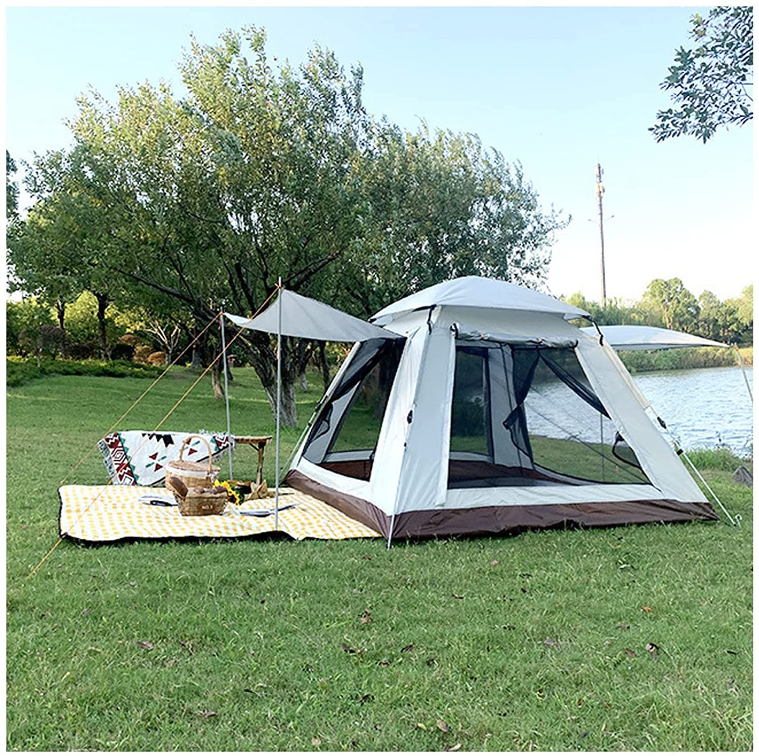 Large 4-Person Camping Tent - Insect Proof, Double Doors & 4 Windows - Advanced Stable Hiking Tent for Outdoor Adventures, Camping, Hiking, Picnics & Backyard Use