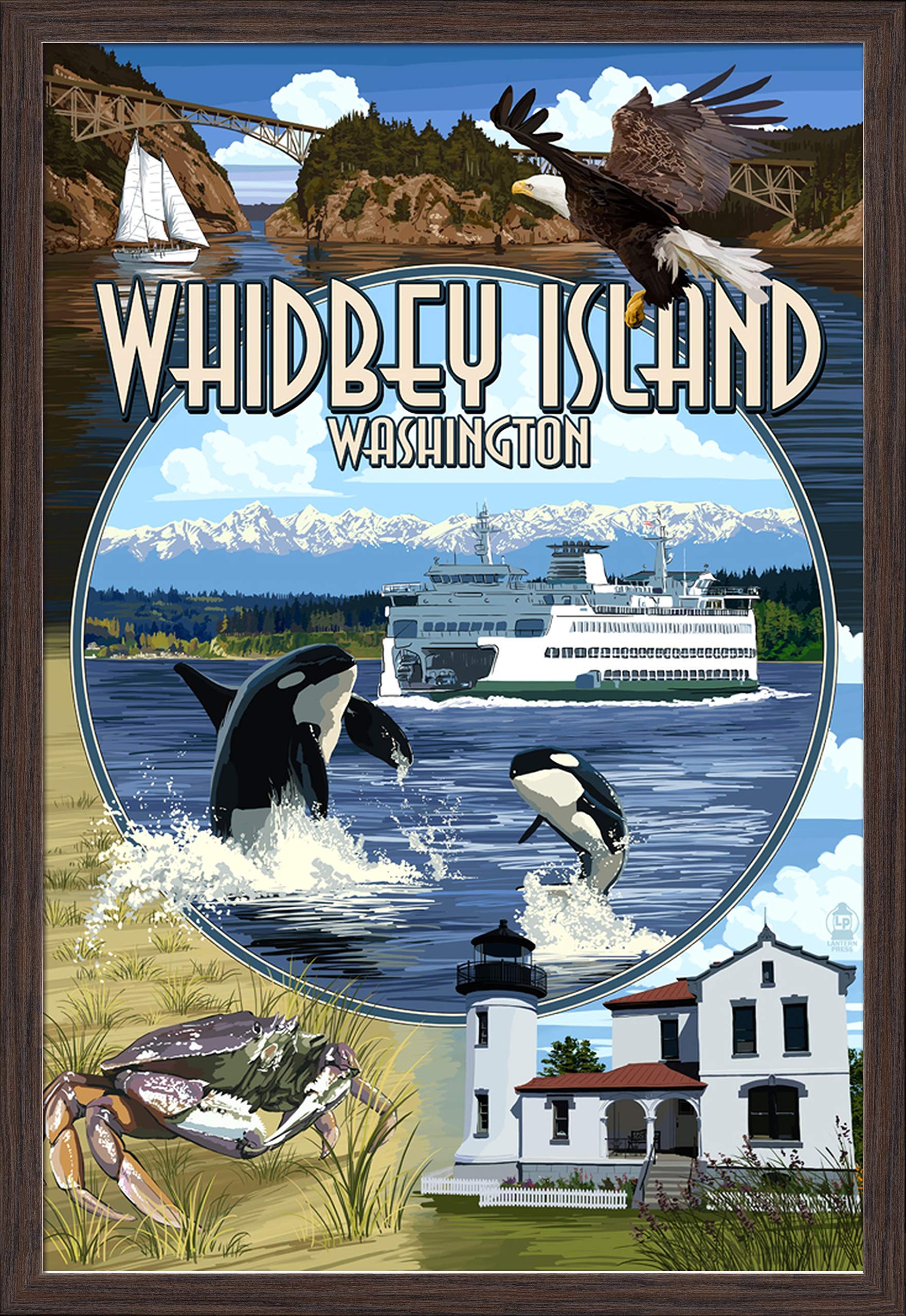 Whidbey Island Washington Scenic Art Print - 24x36 Giclee Fine Art on Recycled Wood Frame in Espresso Brown - Perfect for Coastal Home Decor & Office Wall Art