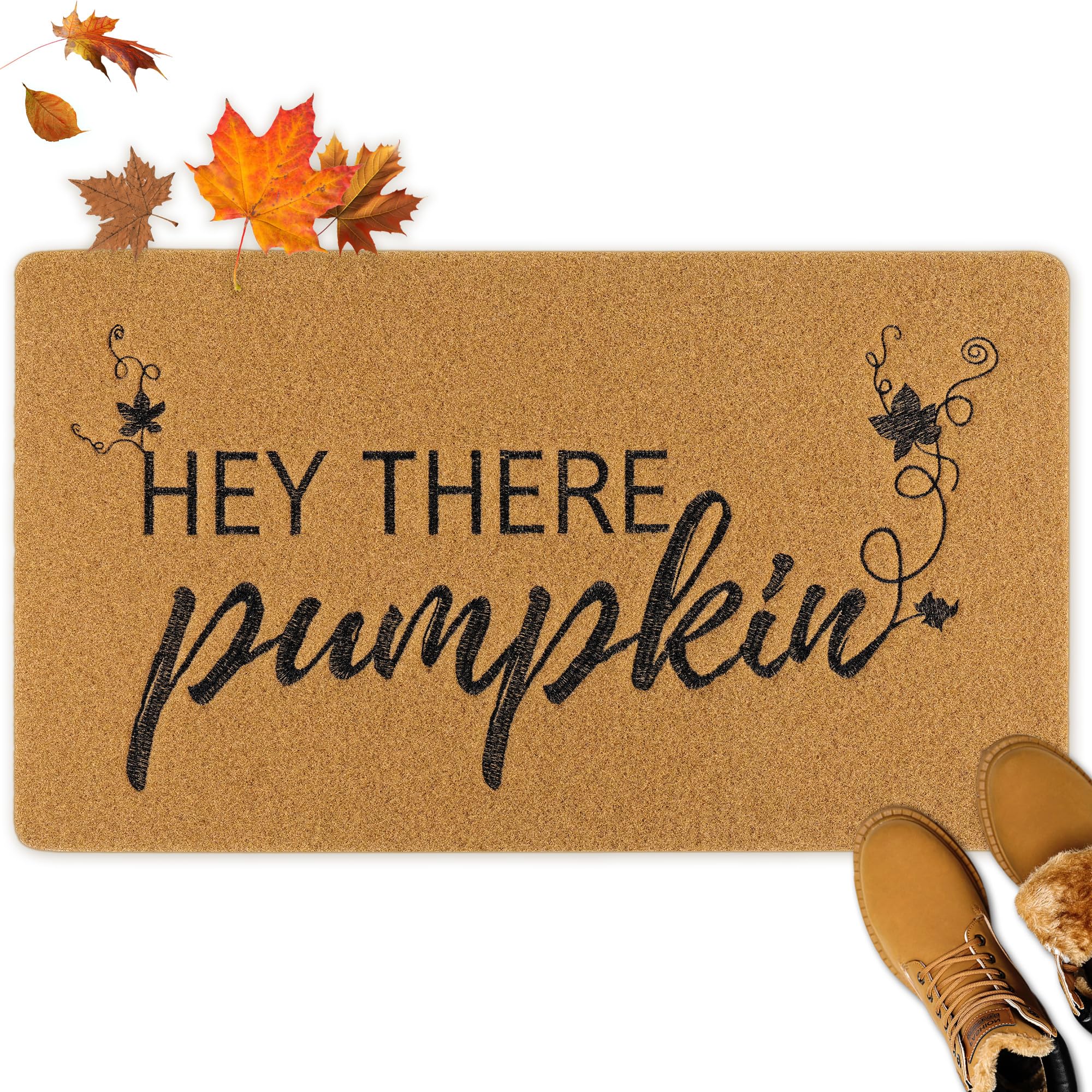 Hey There Pumpkin Fall Welcome Door Mat 30x17in - Non-Slip Coir Entryway Rug for Porch & Indoor Use - Autumn Home Decor for Front Door - Durable Outdoor Welcome Mat - Perfect for Seasonal Decor & Wet Weather Protection