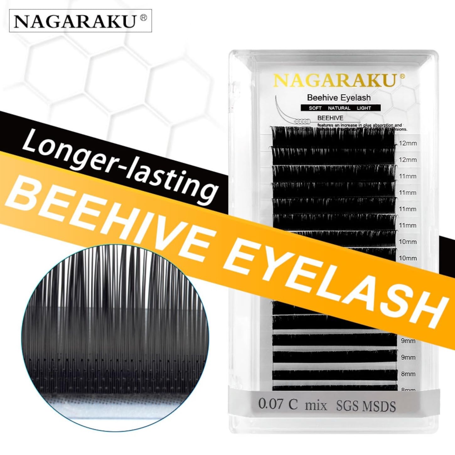 NAGARAKU Professional 16 Rows Laser Beehive Eyelash Extensions Kit - 0.07mm Thickness, 11mm Length, Matte Black Clusters for Longer Lasting Volume Lashes | Perfect for Salon Use, Bridal Makeup, and Special Occasions