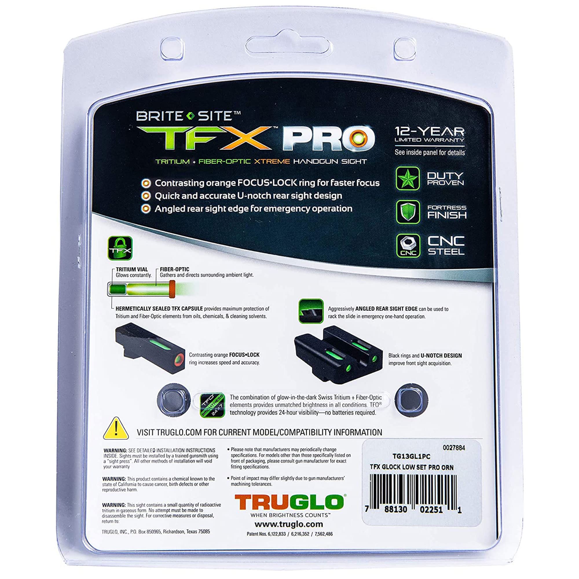 Truglo TFX PRO Handgun Sight - Glow in Dark Tritium & Fiber Optic Night Sights for Pistols | Compact, Durable, Snag-Free Design | Perfect for Home Defense, Tactical Training & Low Light Shooting