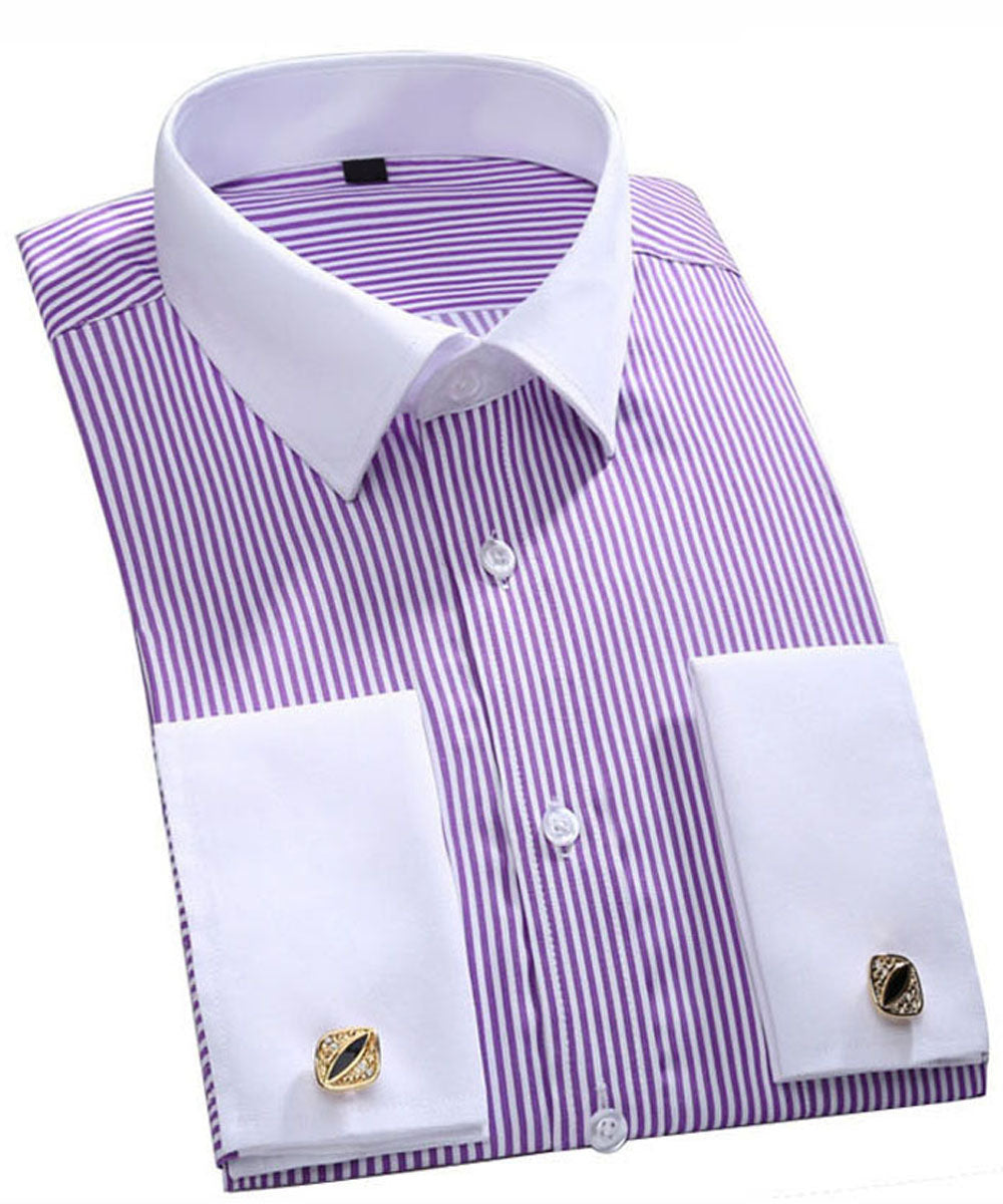 Slim Fit Men's Dress Shirt - Button Down Striped Checked Casual Shirt in Purple | Perfect for Office, Business Meetings & Formal Events